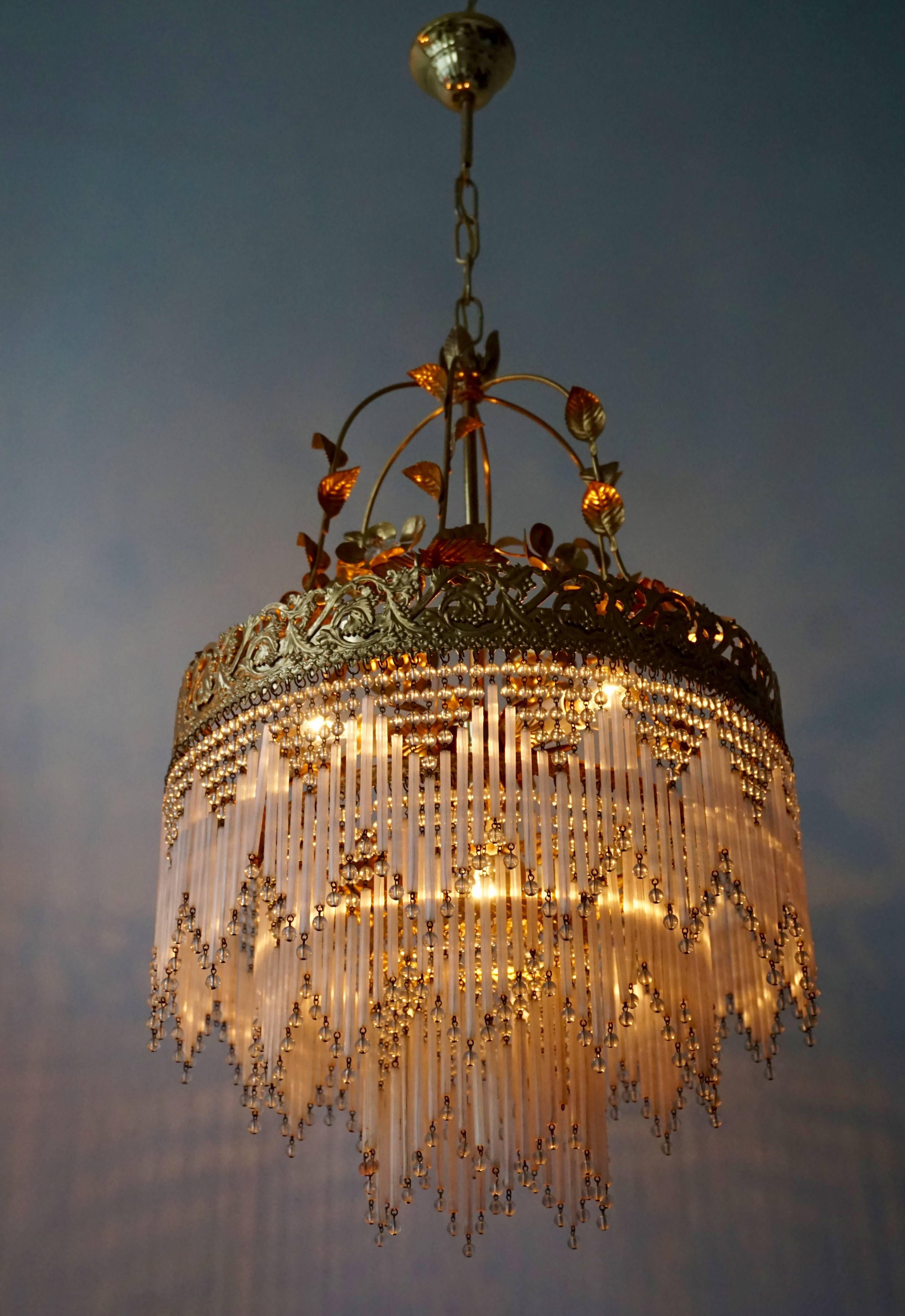 20th Century Italian Glass and Brass Chandelier For Sale