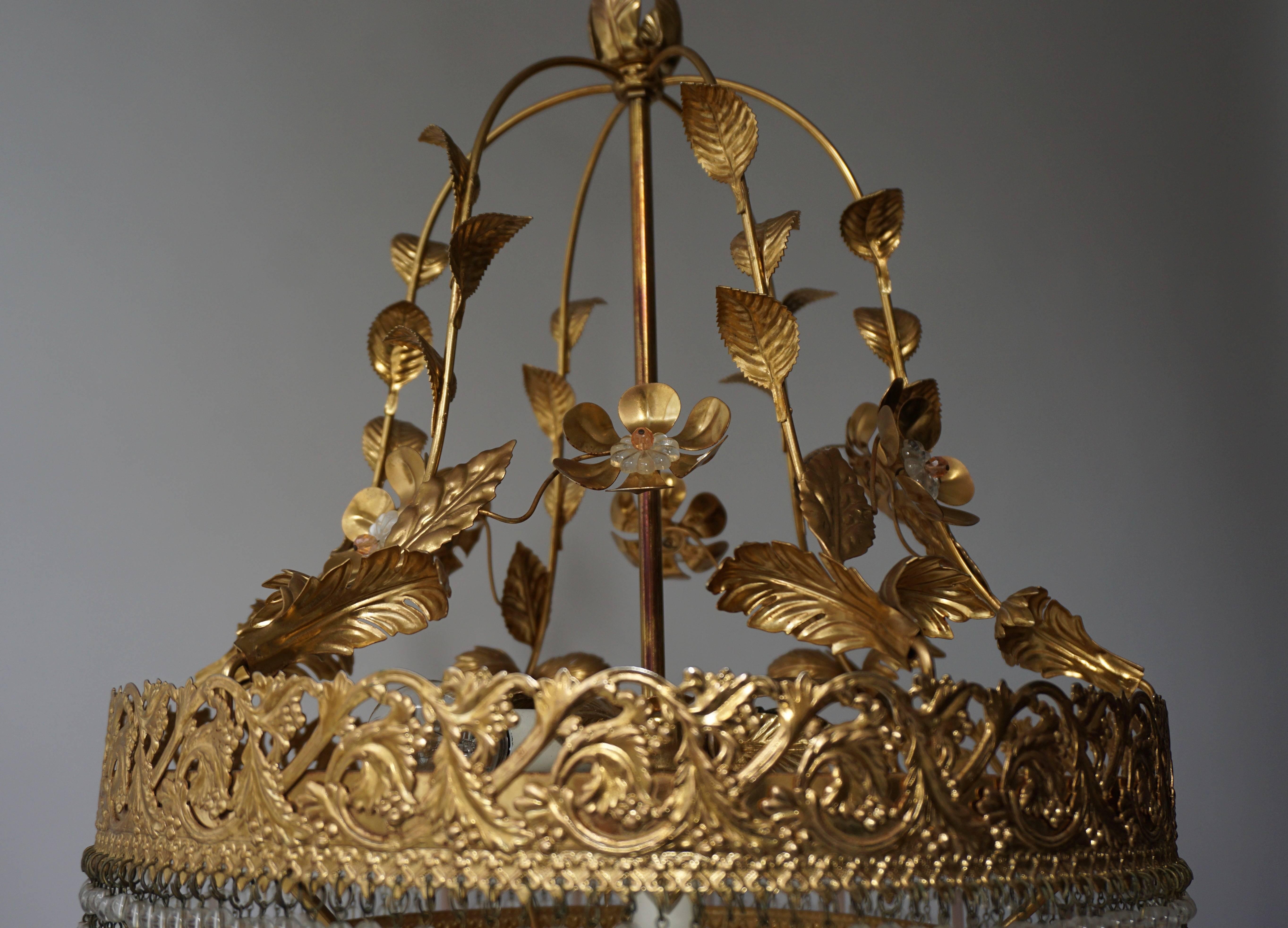 Italian Glass and Brass Chandelier For Sale 4