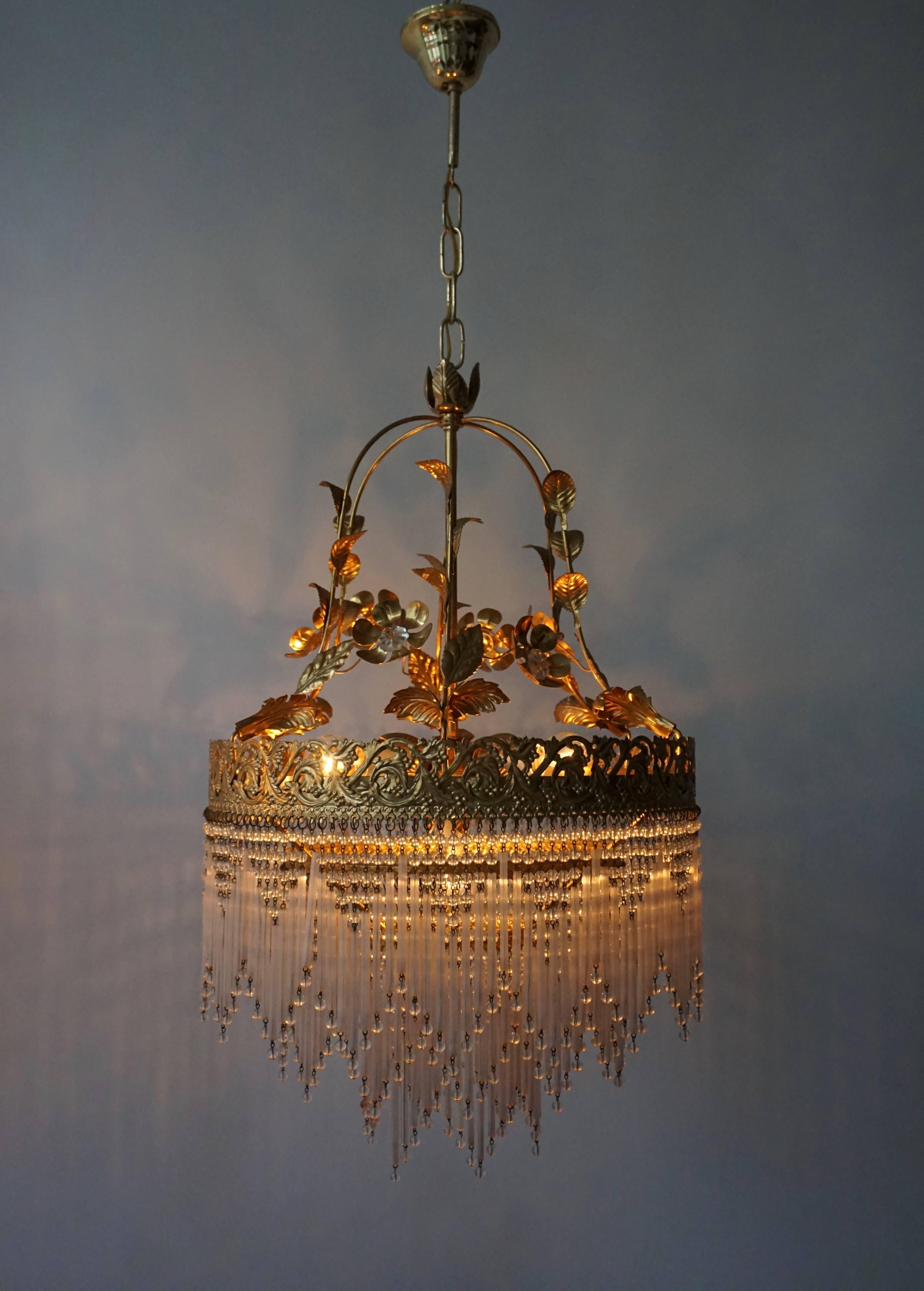 Italian Glass and Brass Chandelier For Sale 4