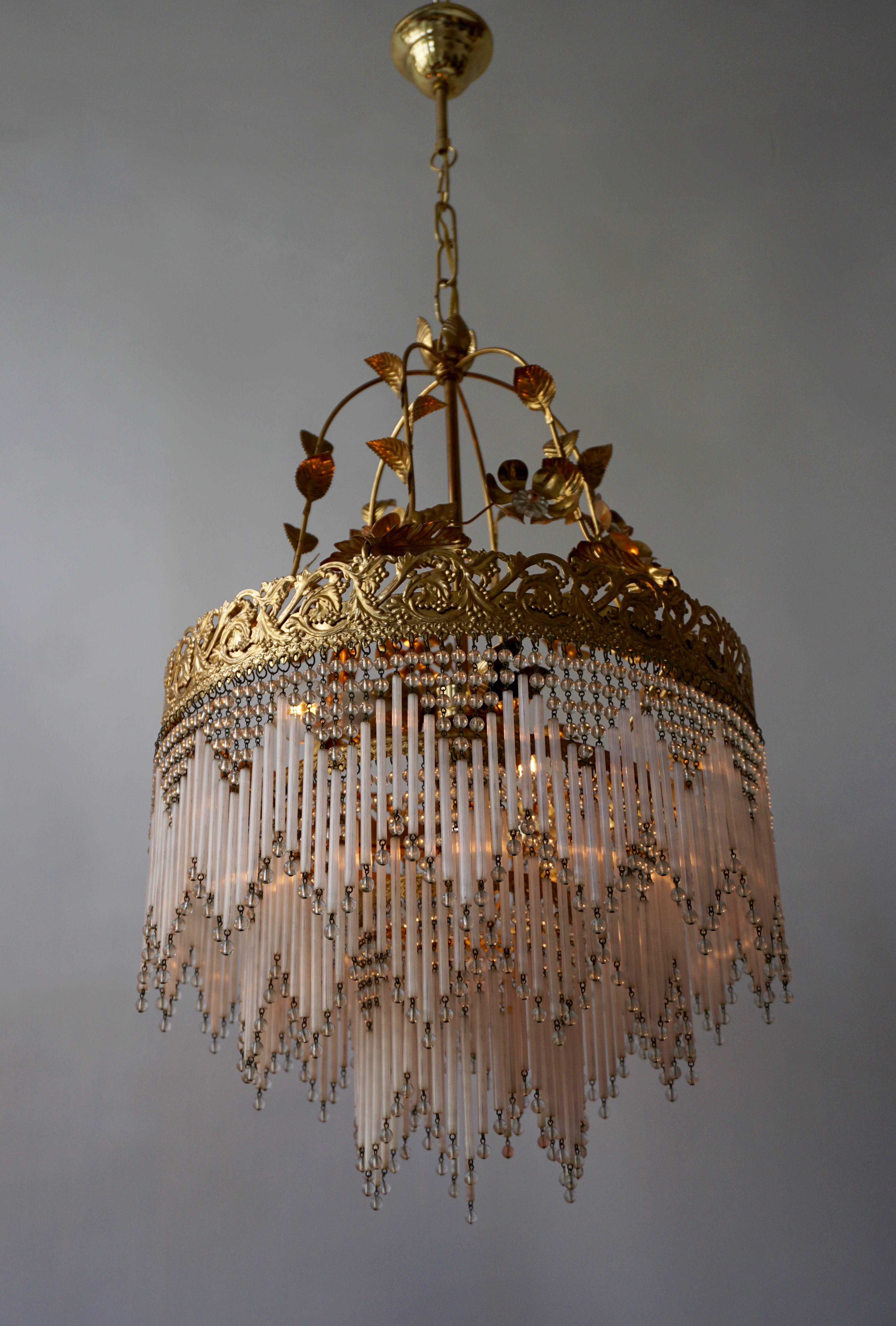 Murano Glass Italian Glass and Brass Chandelier For Sale