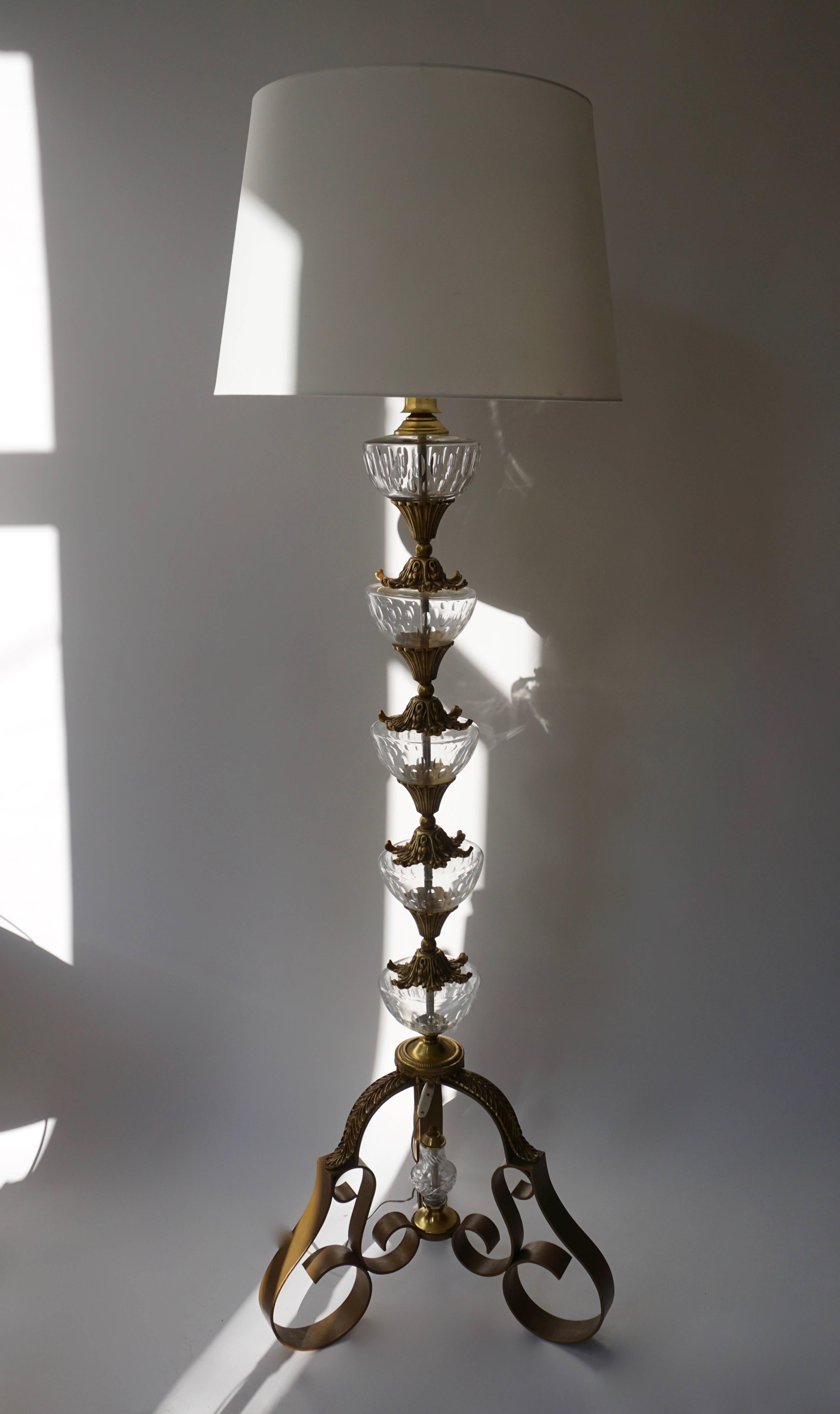 Italian Rare and Elegant Bronze and Cut Crystal Floor Lamp