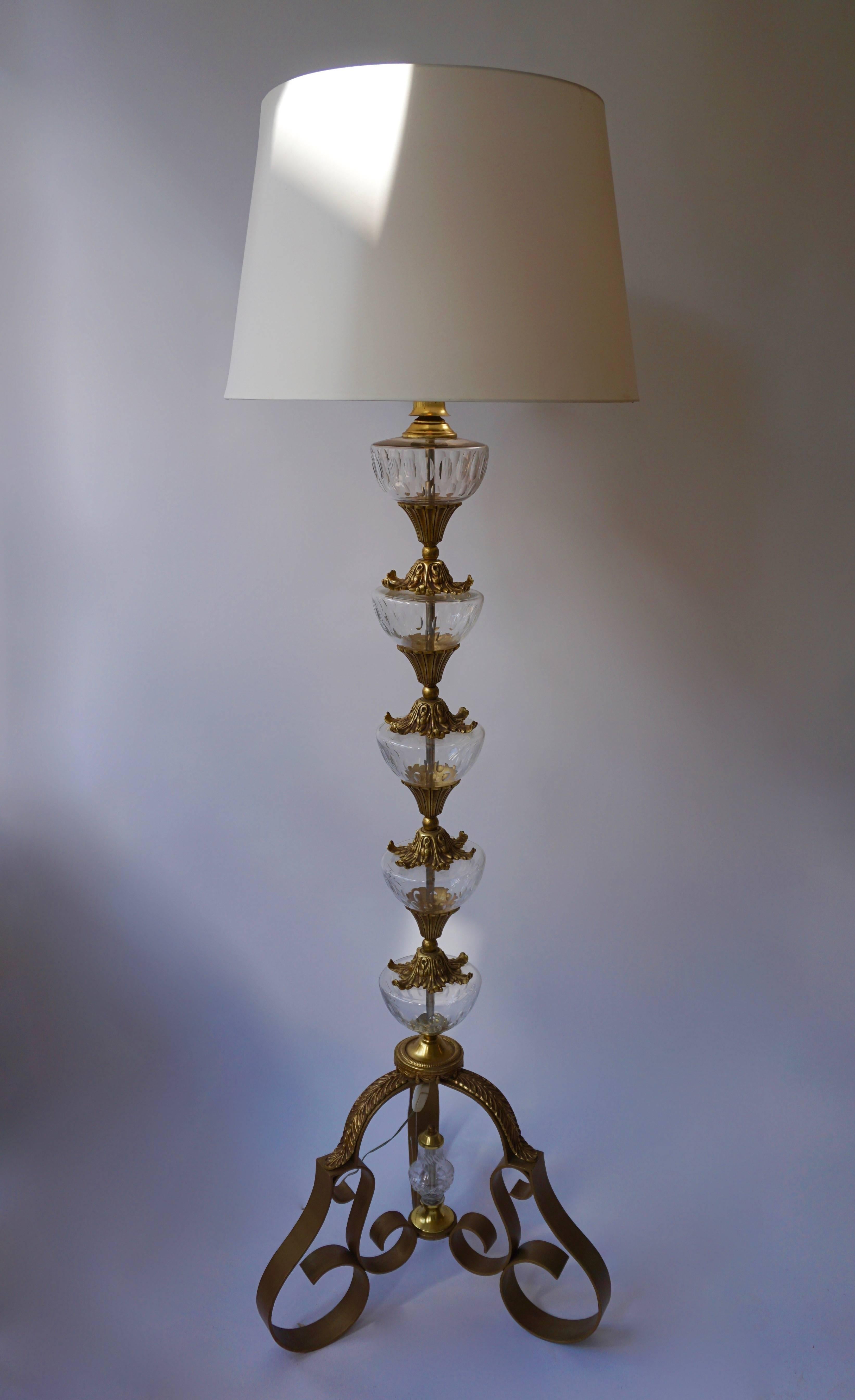 Hollywood Regency Rare and Elegant Bronze and Cut Crystal Floor Lamp