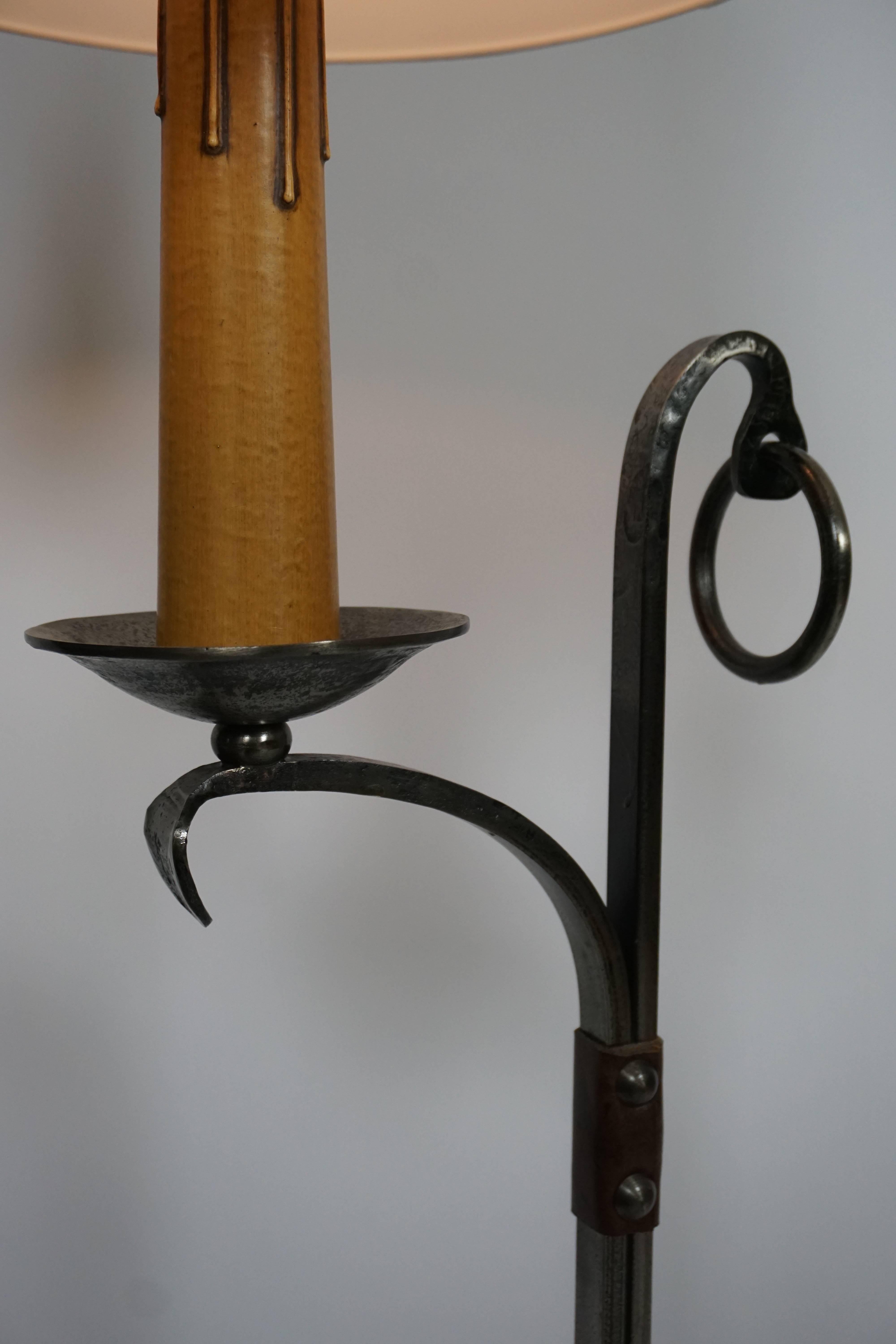 Jacques Adnet Style Iron and Leather Floor Lamp, 1950s-1960s, France For Sale 1