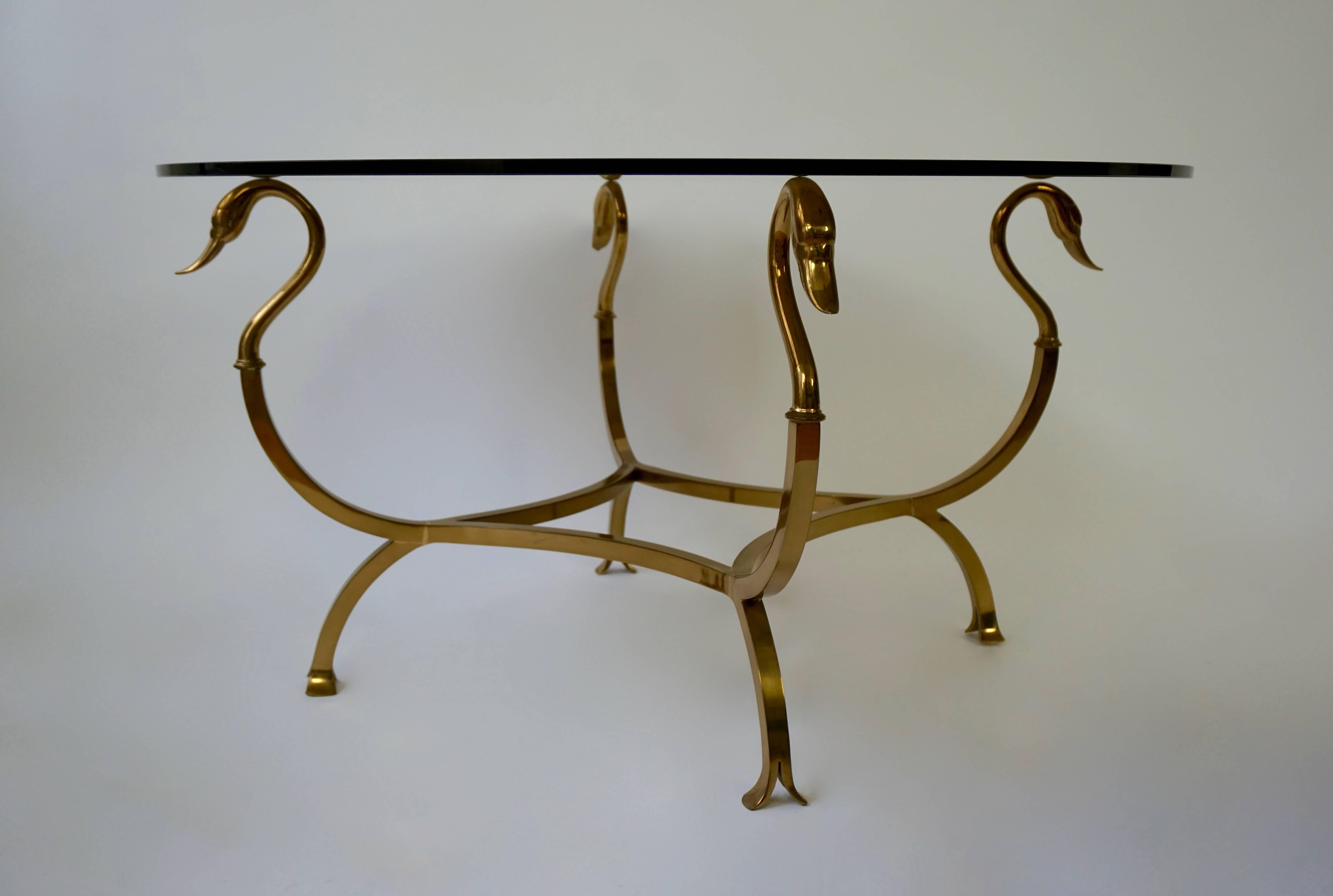 Mid-Century Modern Italian Brass Swan Coffee Table For Sale