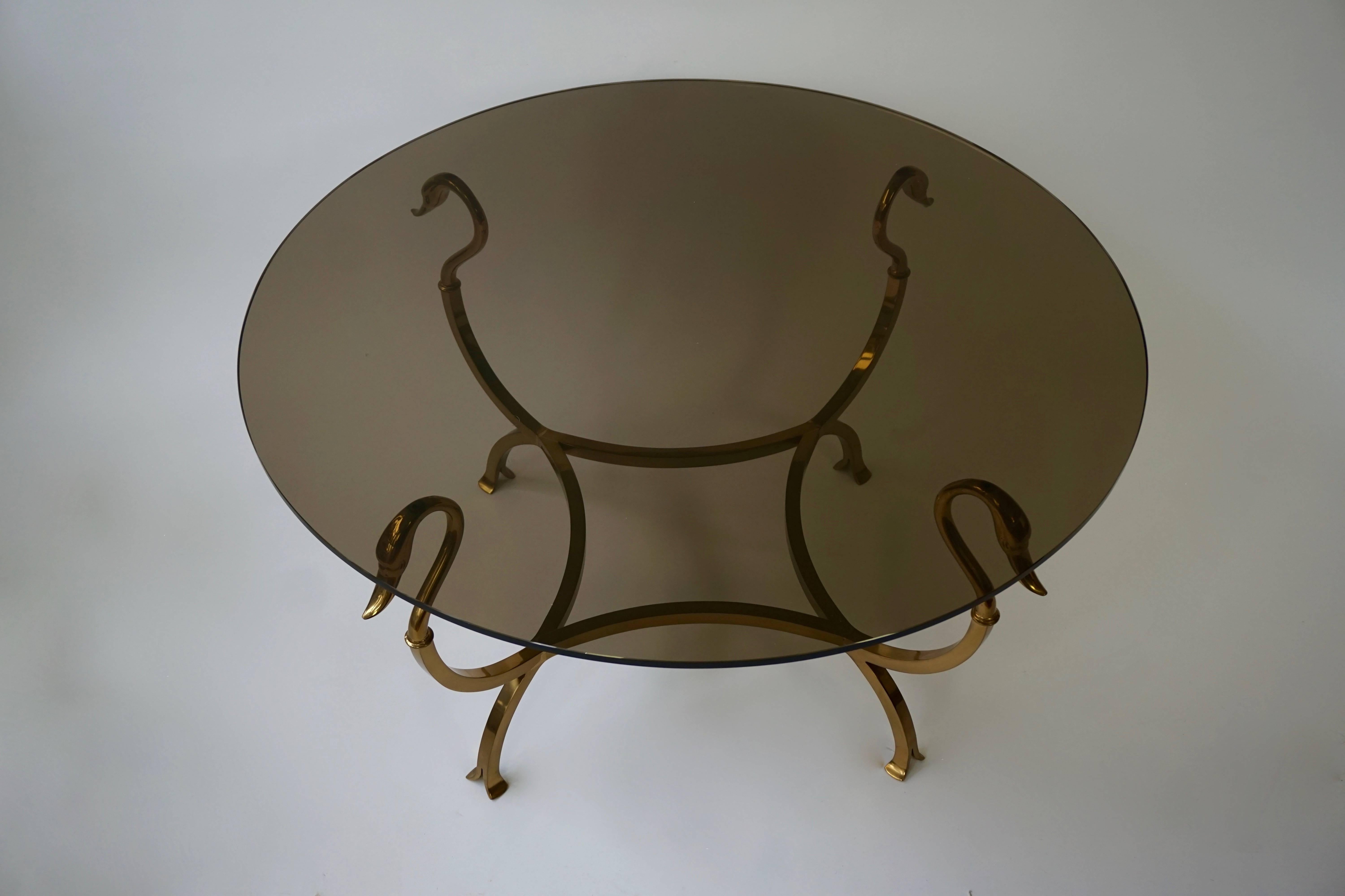 French Italian Brass Swan Coffee Table For Sale