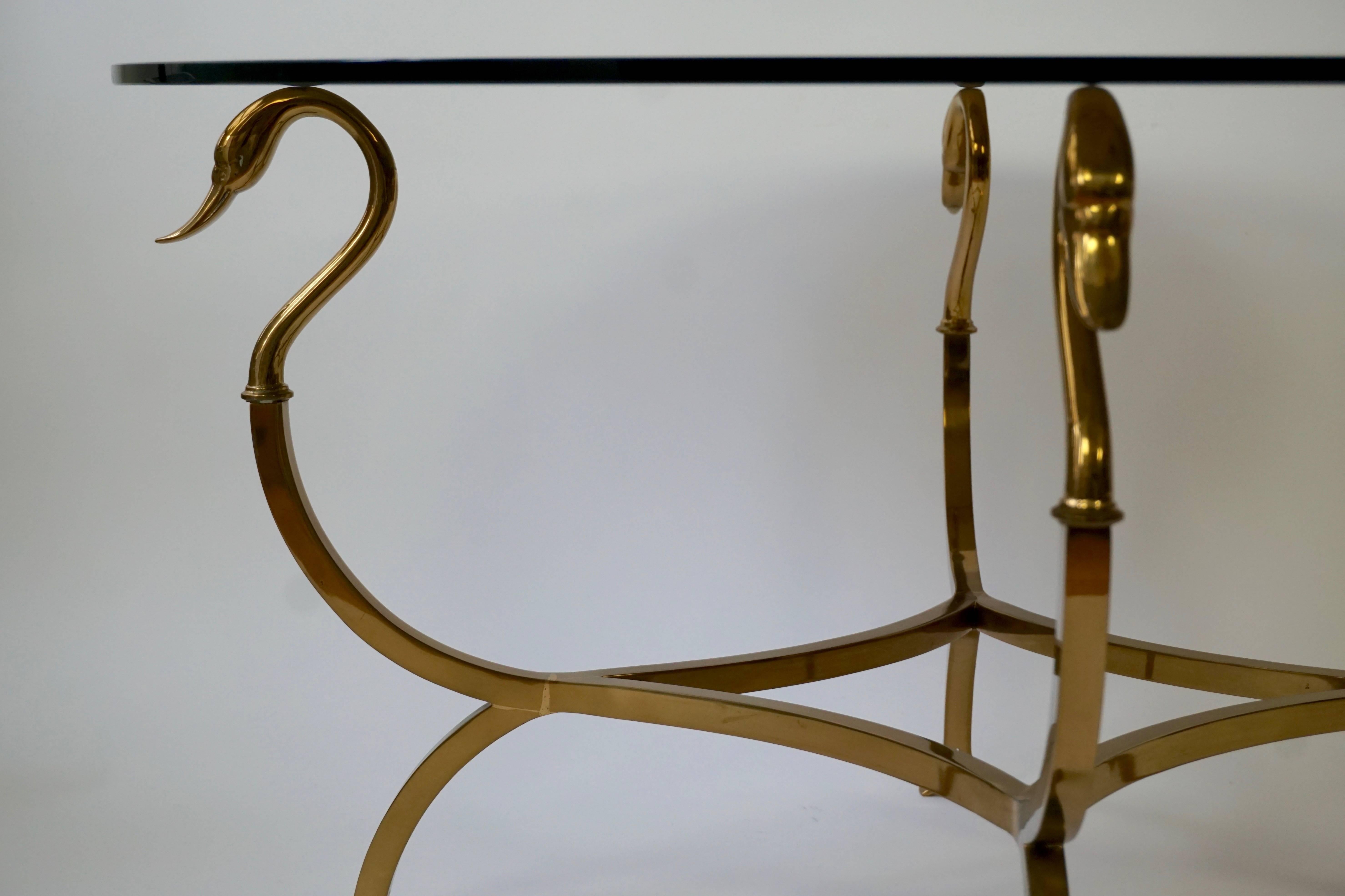 20th Century Italian Brass Swan Coffee Table For Sale