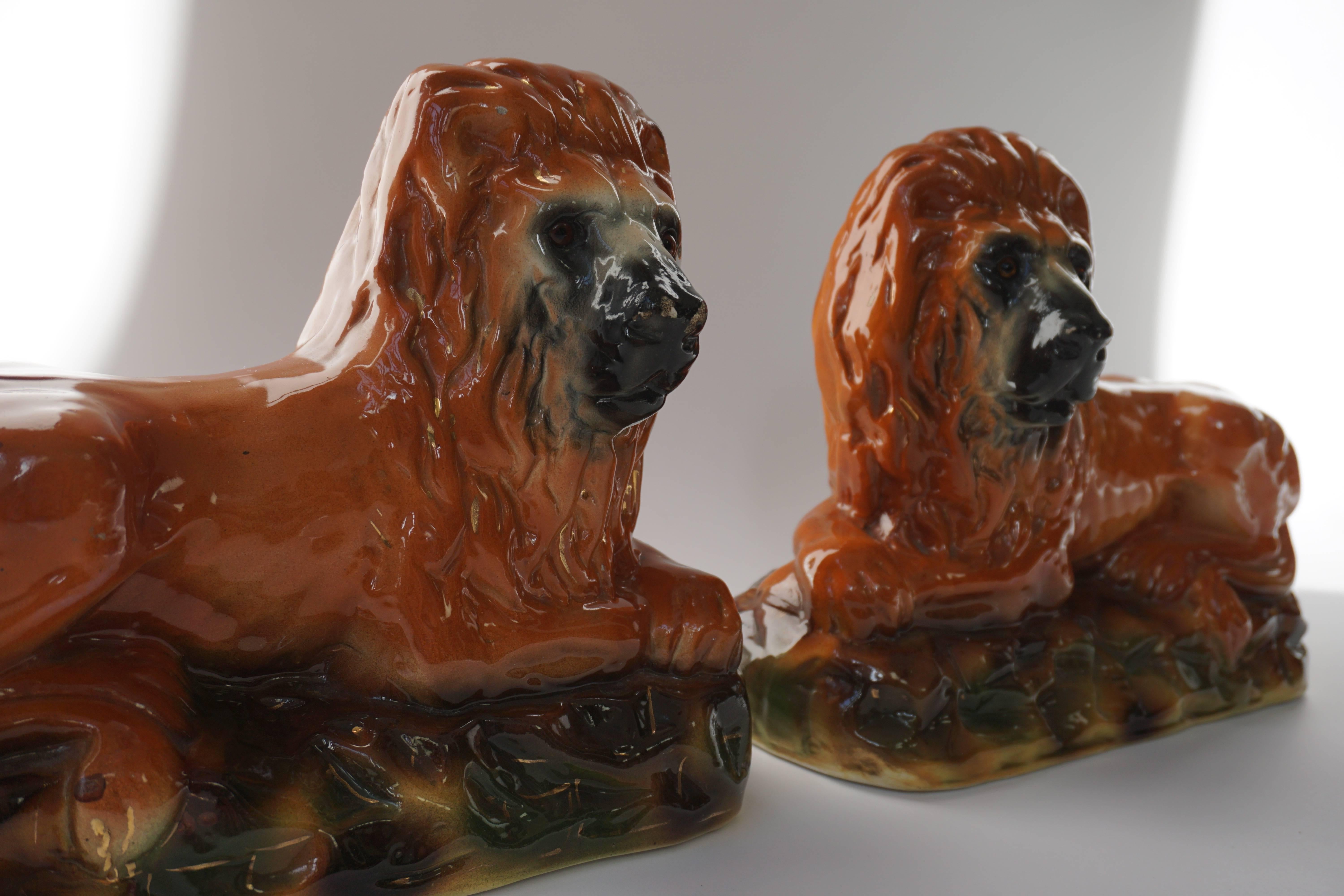 Italian Two Ceramic Lions For Sale