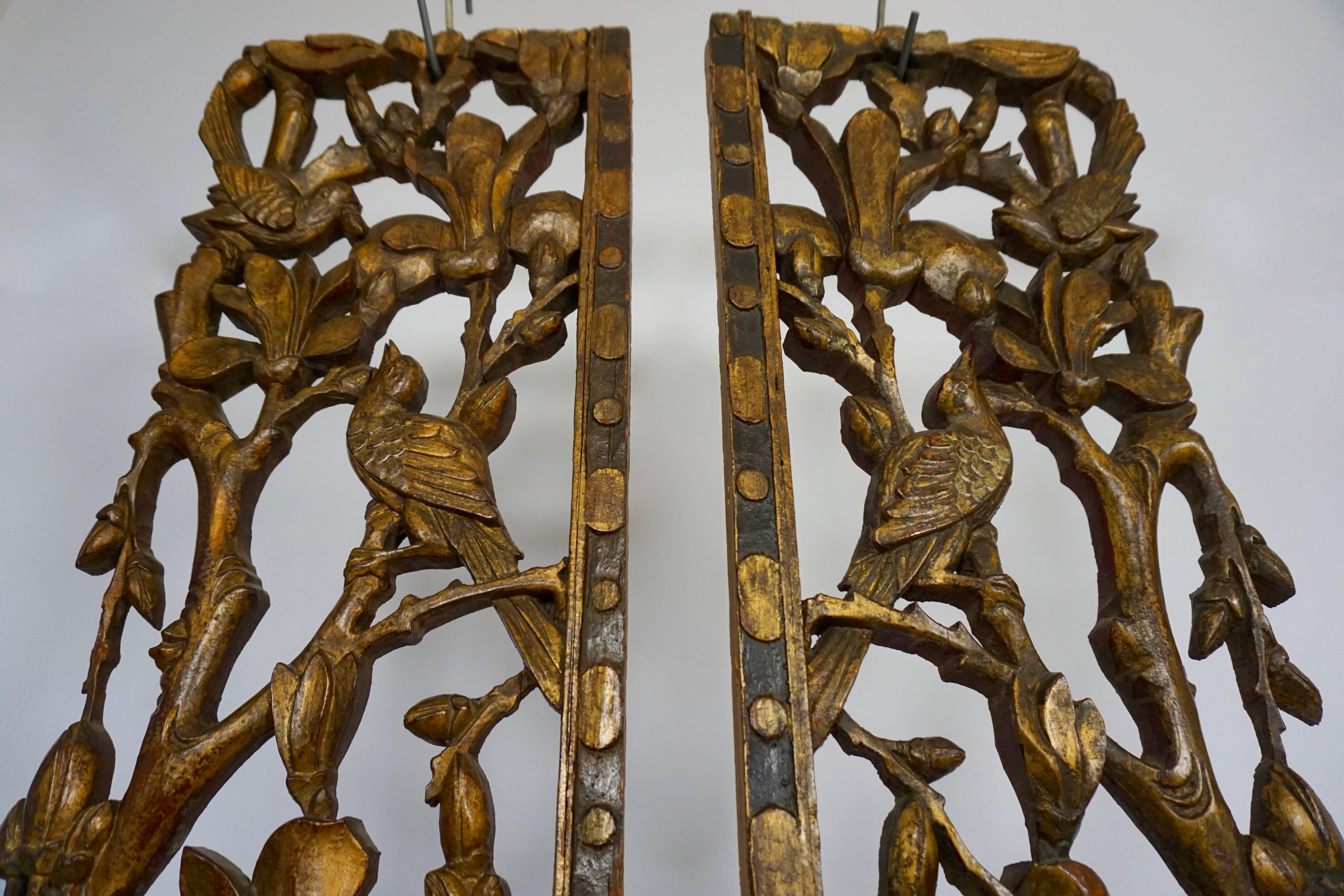 Chinese Export Two Carved Giltwood Mandarin Bed Ornaments - Chinese, 18th or early 19th Century