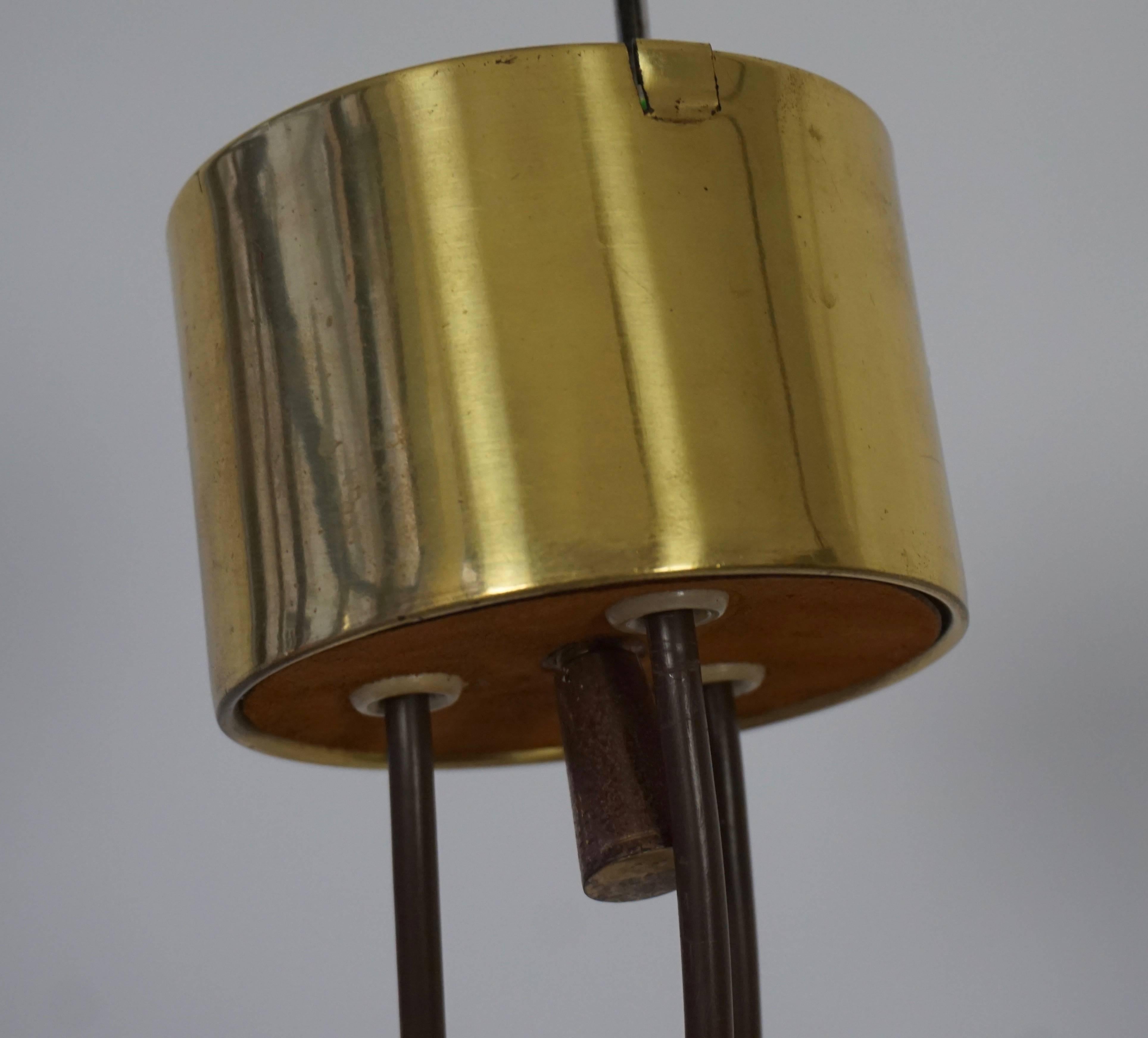 Rare Adjustable Ceiling Light in Brass and Suede 3