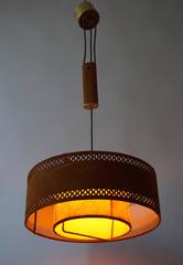 Rare Adjustable Ceiling Light in Brass and Suede