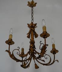 Gilt Palm Leaf Hollywood Regency Chandelier