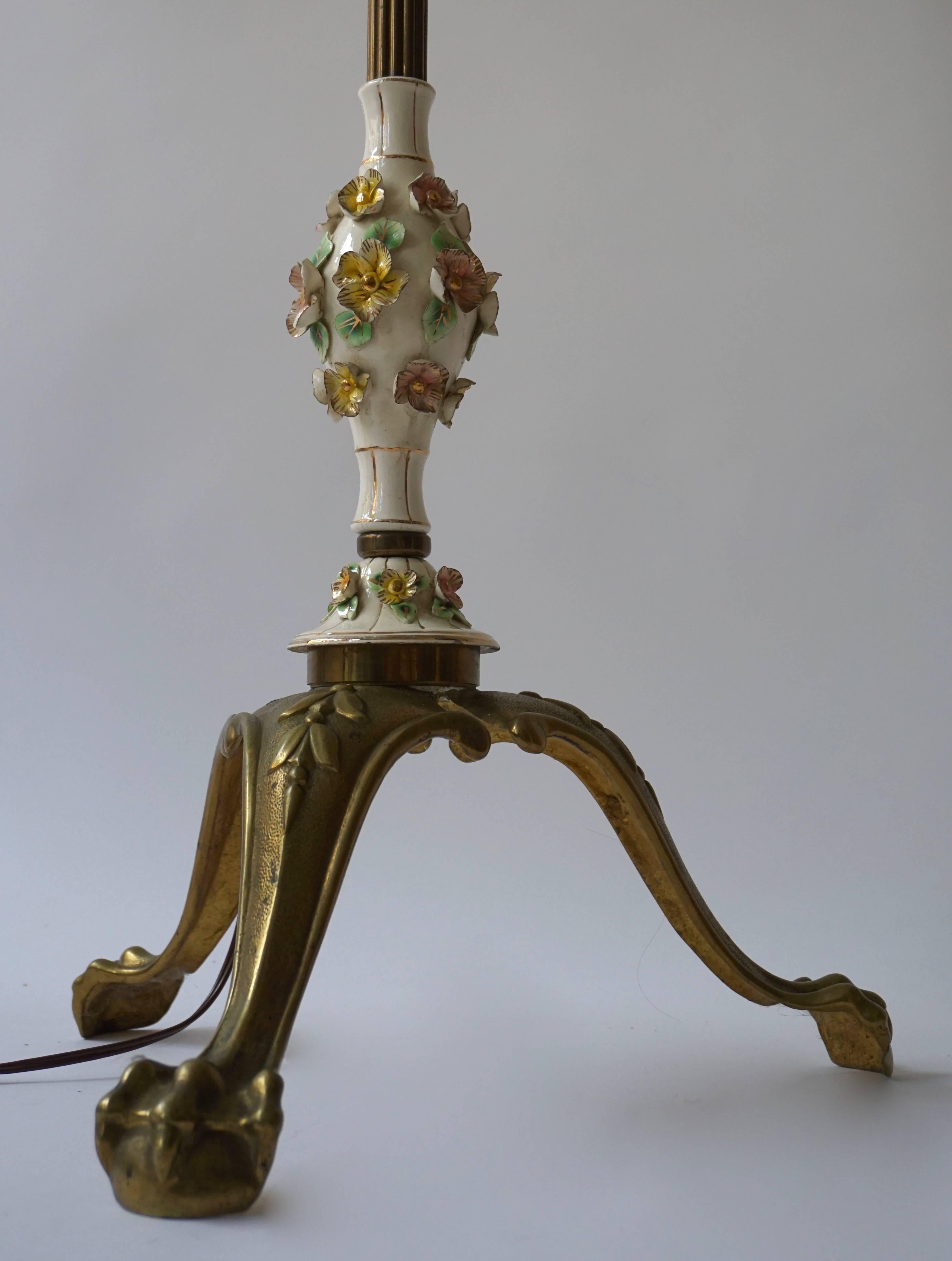 Hollywood Regency Italian Brass and Porcelain Floor Lamp For Sale