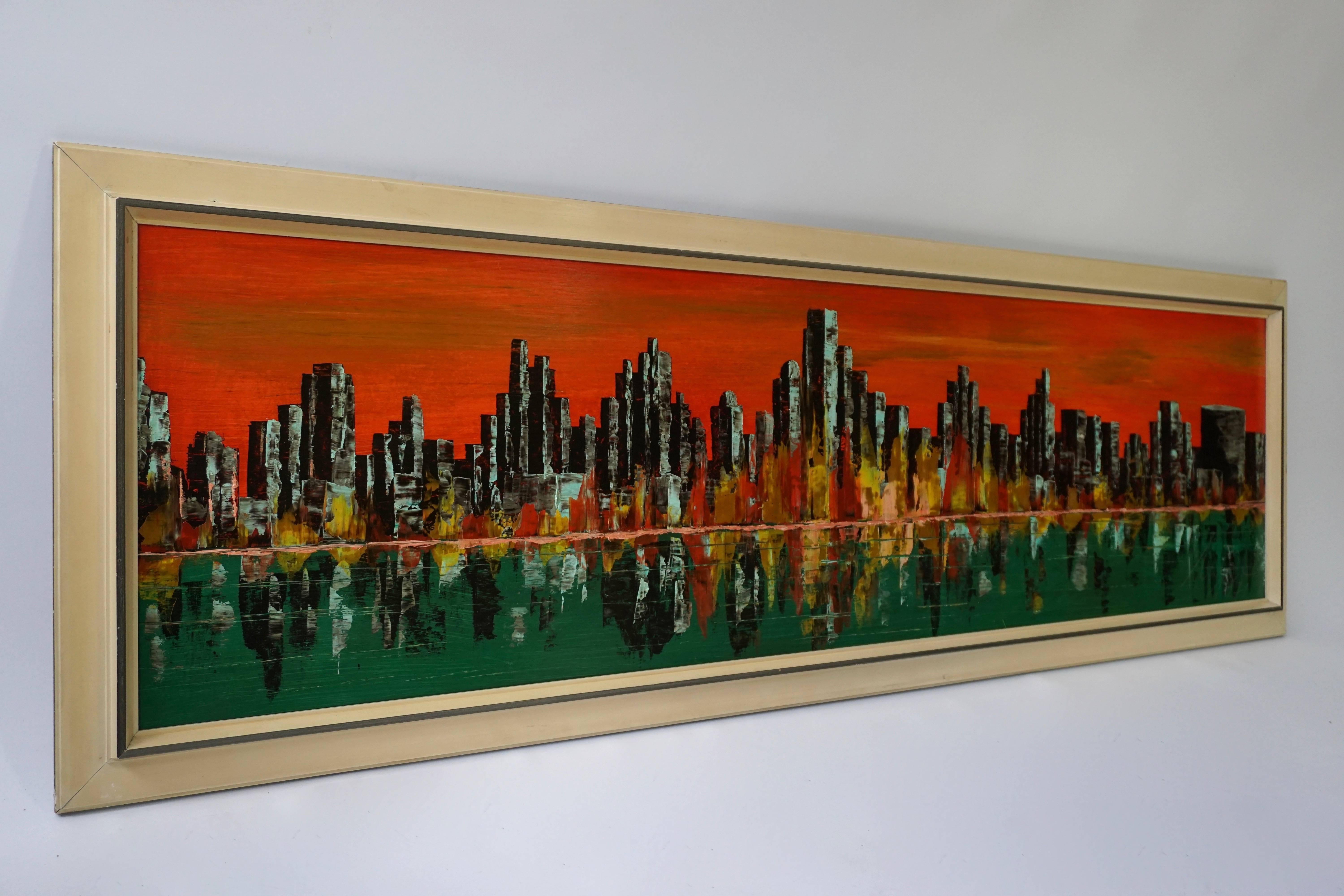 New York Skyline painting 1971, signed.
Measures: Width 160 cm.,
height 63 cm.,
depth 4 cm.