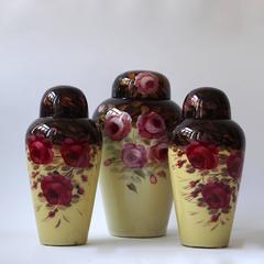 Set of Three Floral Glass Art Deco Vases