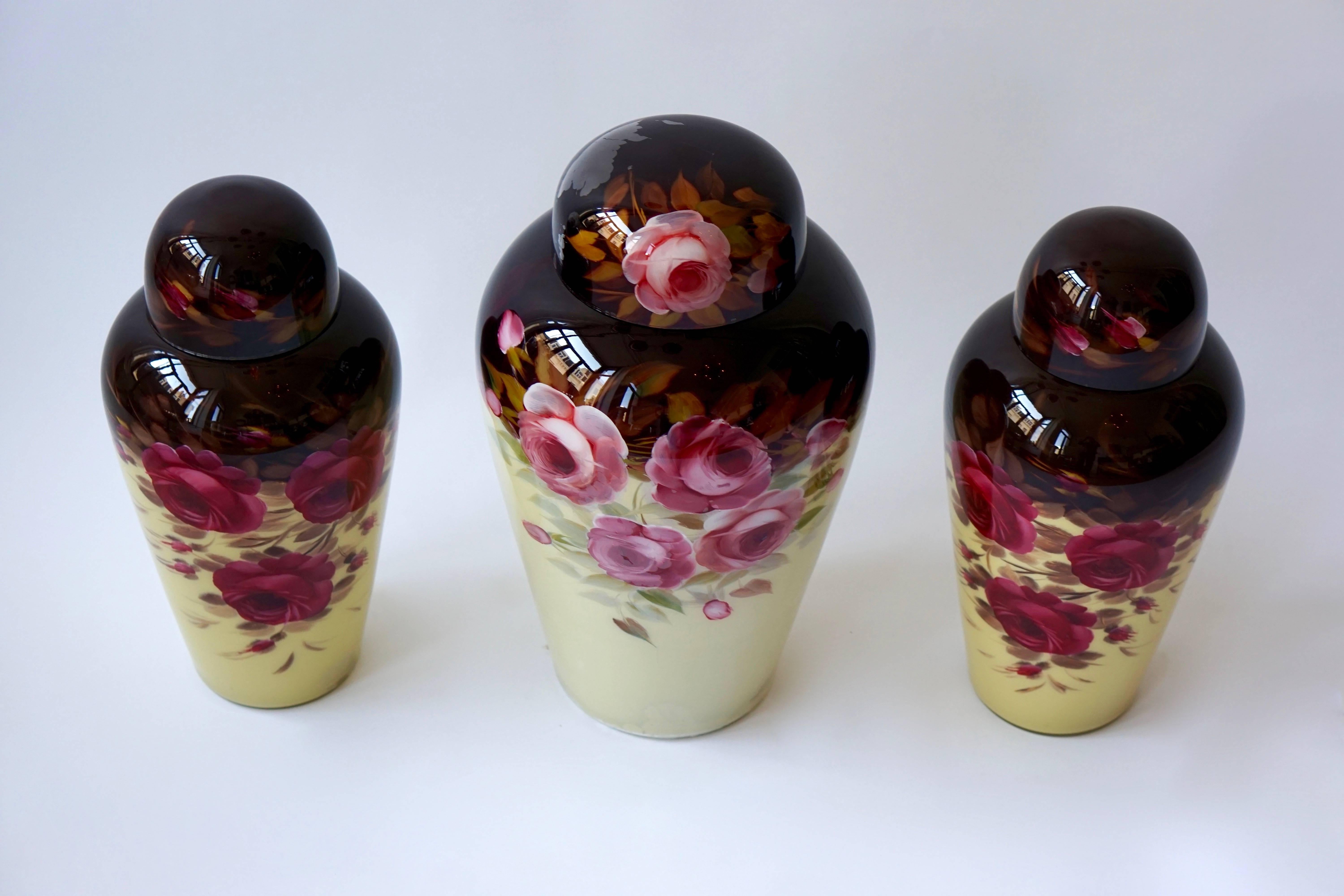 Inizio XX secolo Set di tre vasi floreali in vetro Art Déco in vendita
