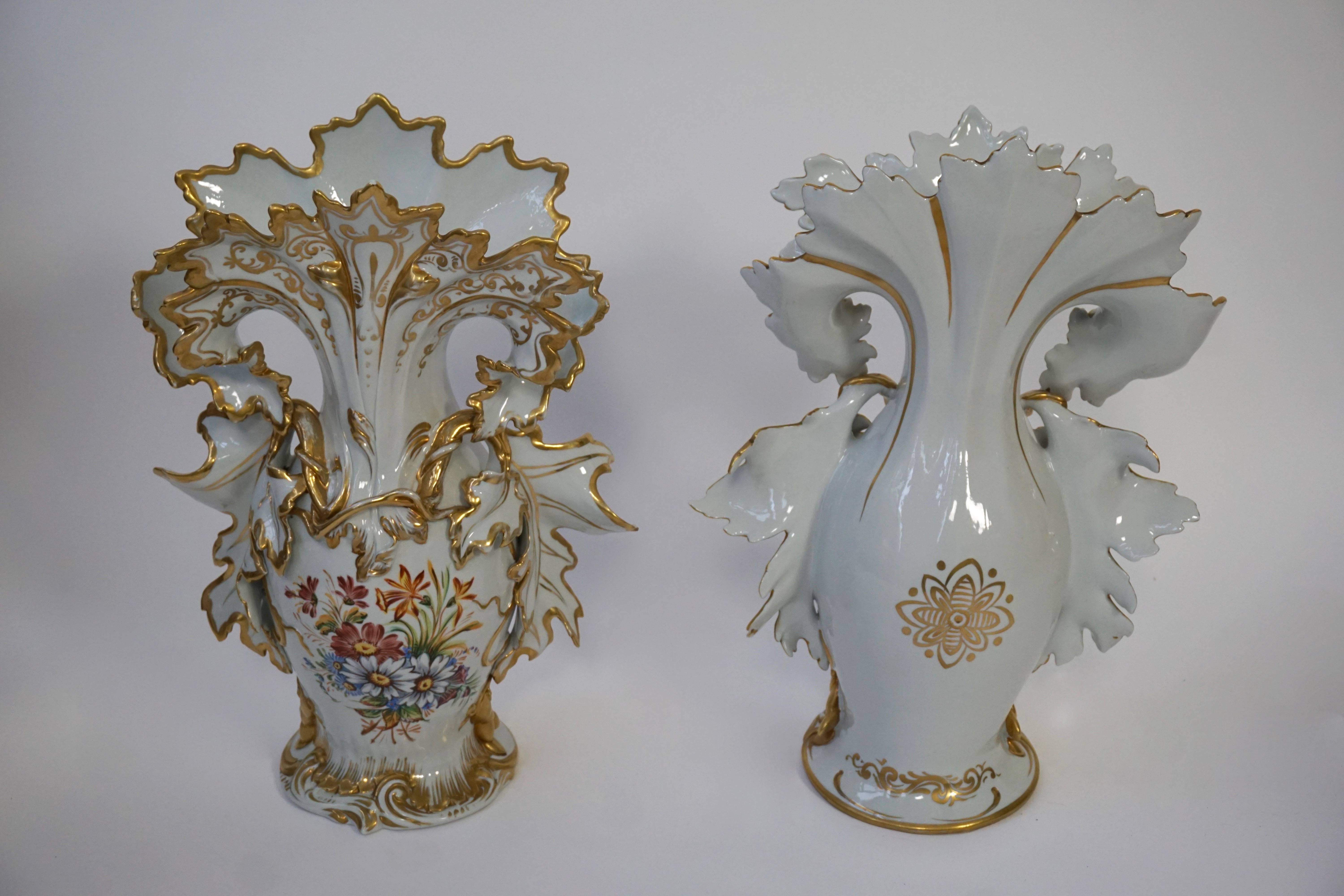 Mid-Century Modern Great Pair of Italian Porcelain Vases with Gold Leaf