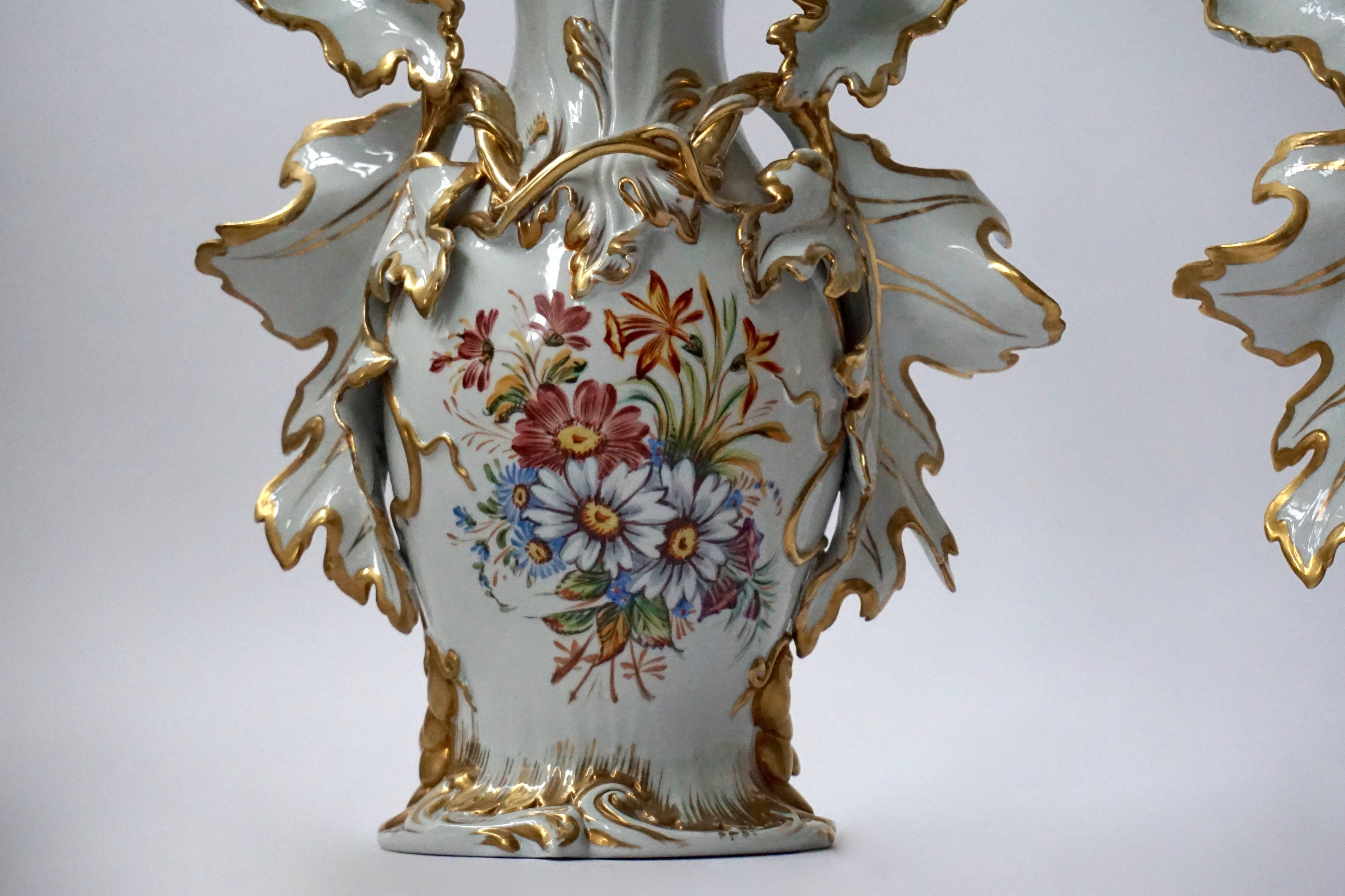 Great Pair of Italian Porcelain Vases with Gold Leaf 2