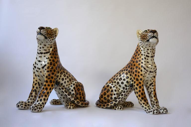 One Large Italian MidCentury Modern Ceramic Cheetah Sculptures For