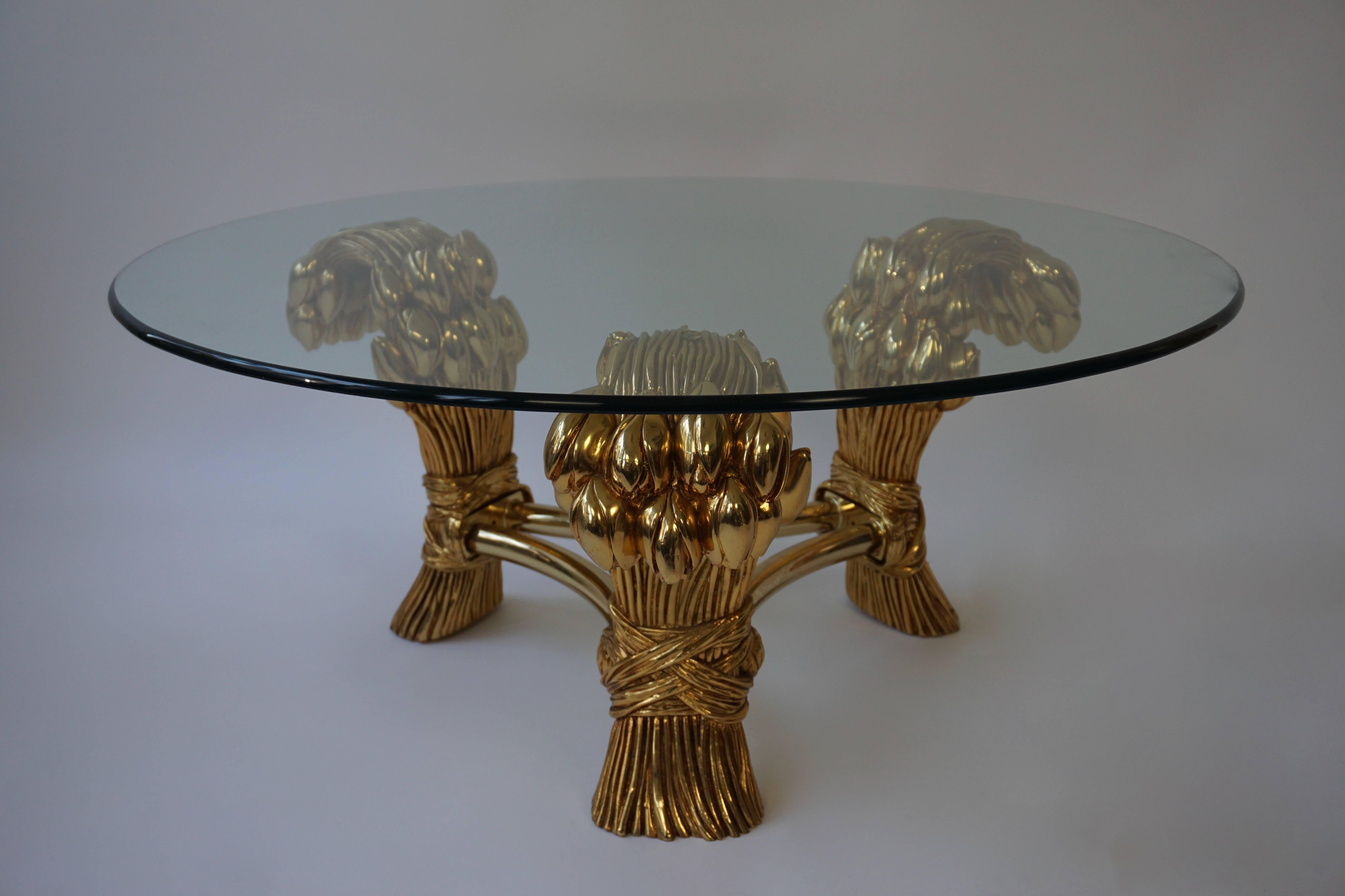 Hollywood Regency Round Glass Coffee Table in the Manner of Maison Jansen For Sale