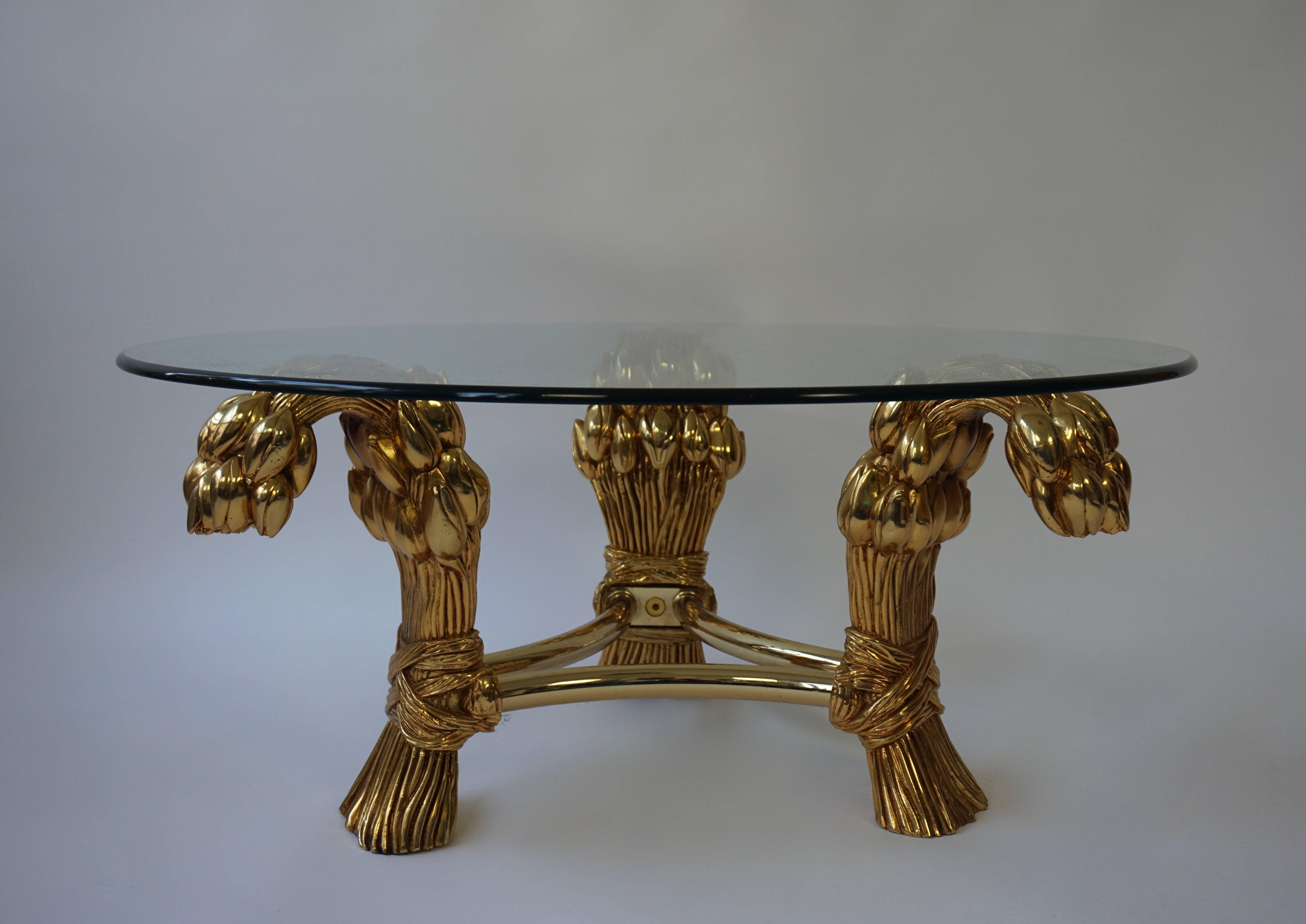 Gilt Round Glass Coffee Table in the Manner of Maison Jansen For Sale