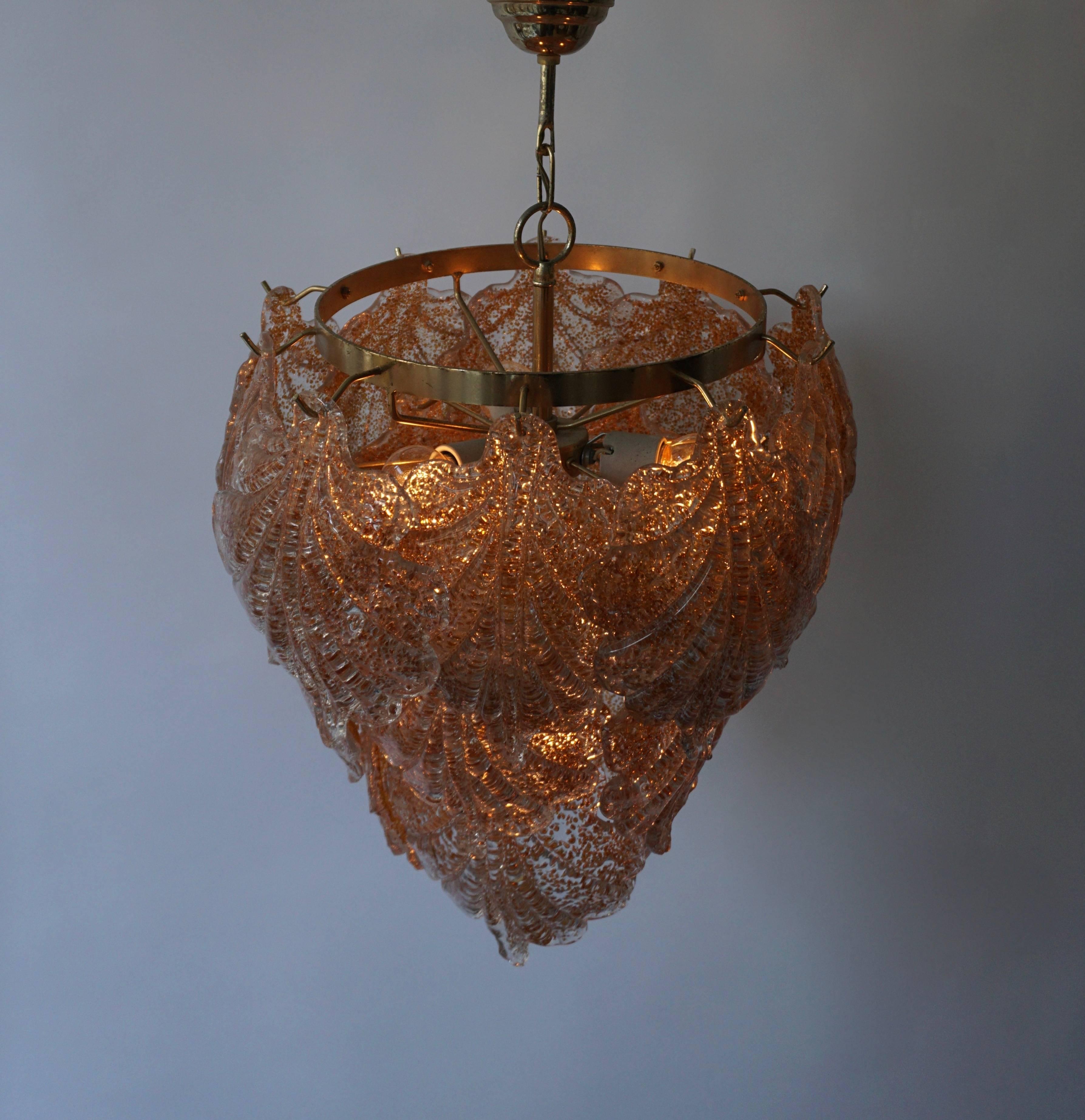 20th Century Three Brass and Murano Glass Chandeliers For Sale