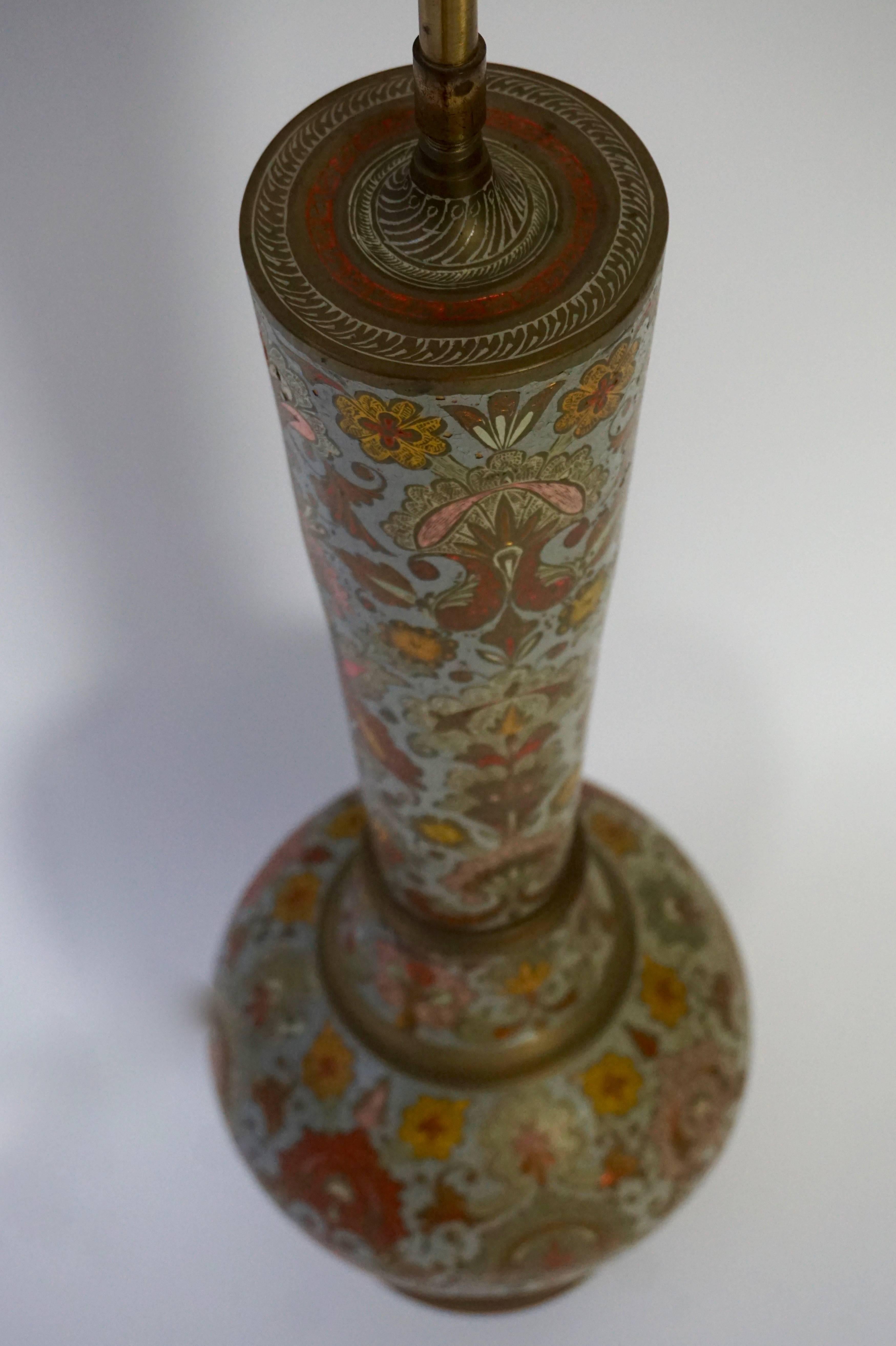 20th Century Elegant Cloisonné with Floral Motif Table or Floor Lamp