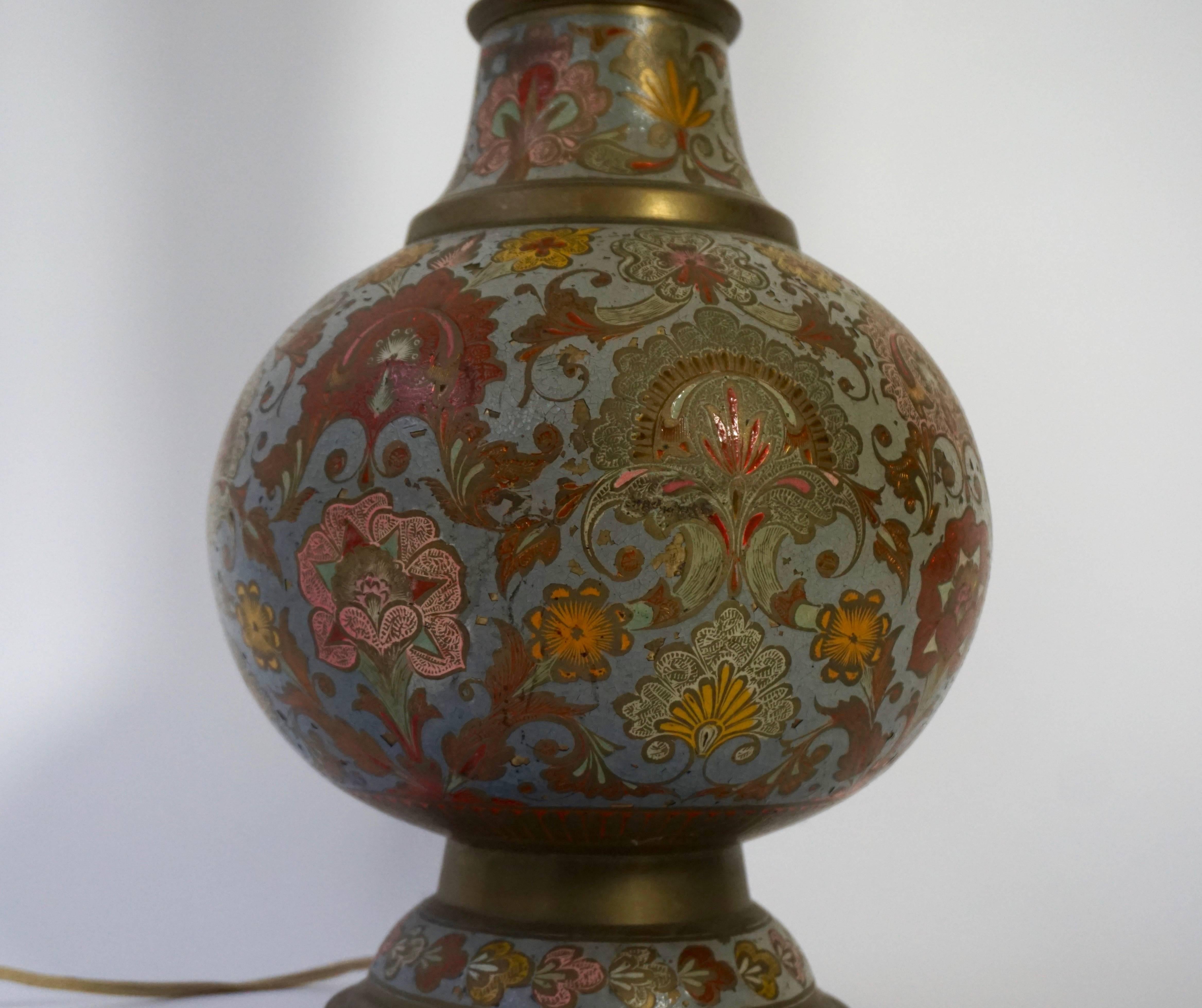 Brass Elegant Cloisonné with Floral Motif Table or Floor Lamp