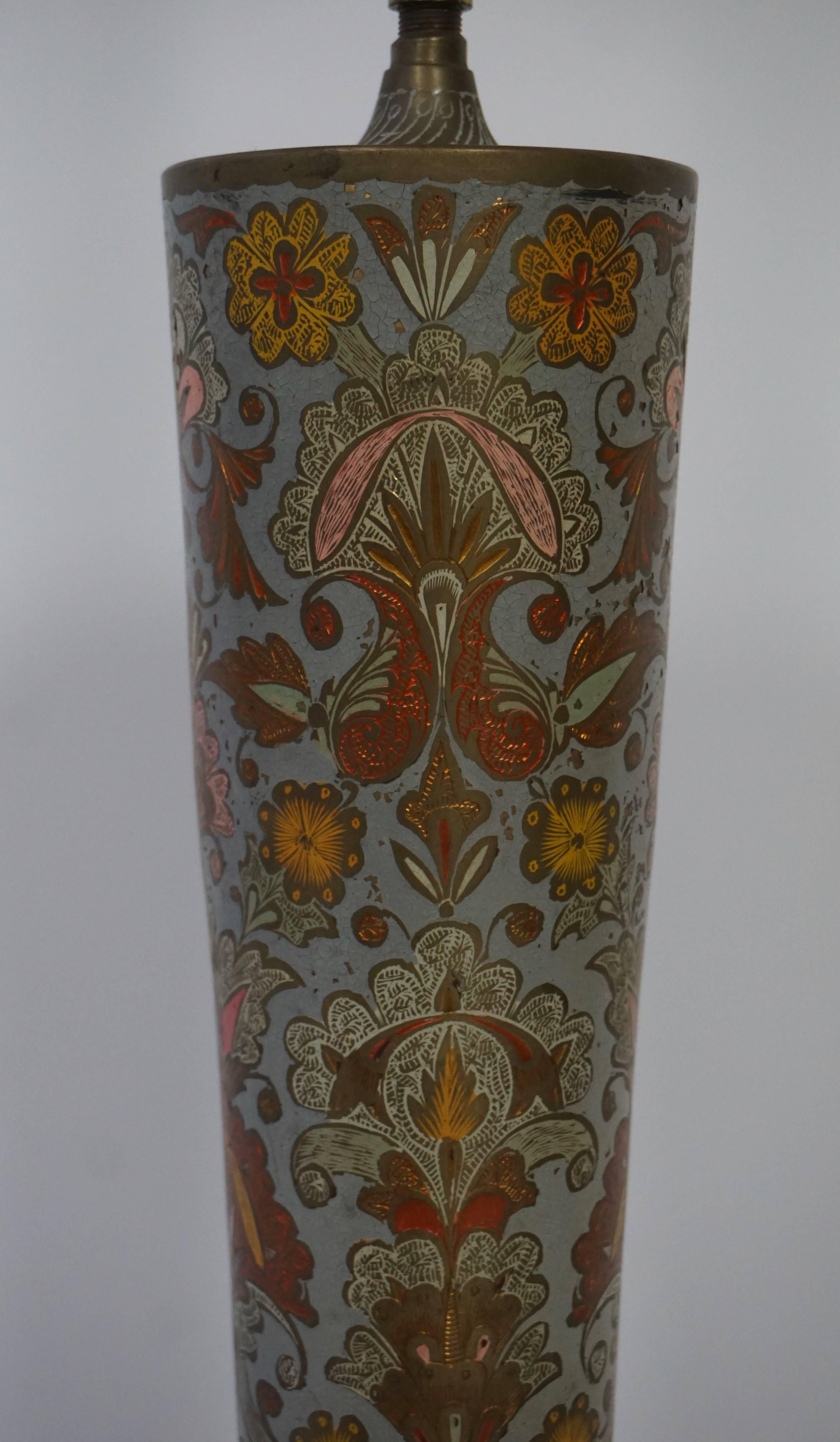 Mid-Century Modern Elegant Cloisonné with Floral Motif Table or Floor Lamp