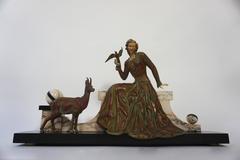 Cold Painted Art Deco Statue Metal Marble, Onyx and Ivorine