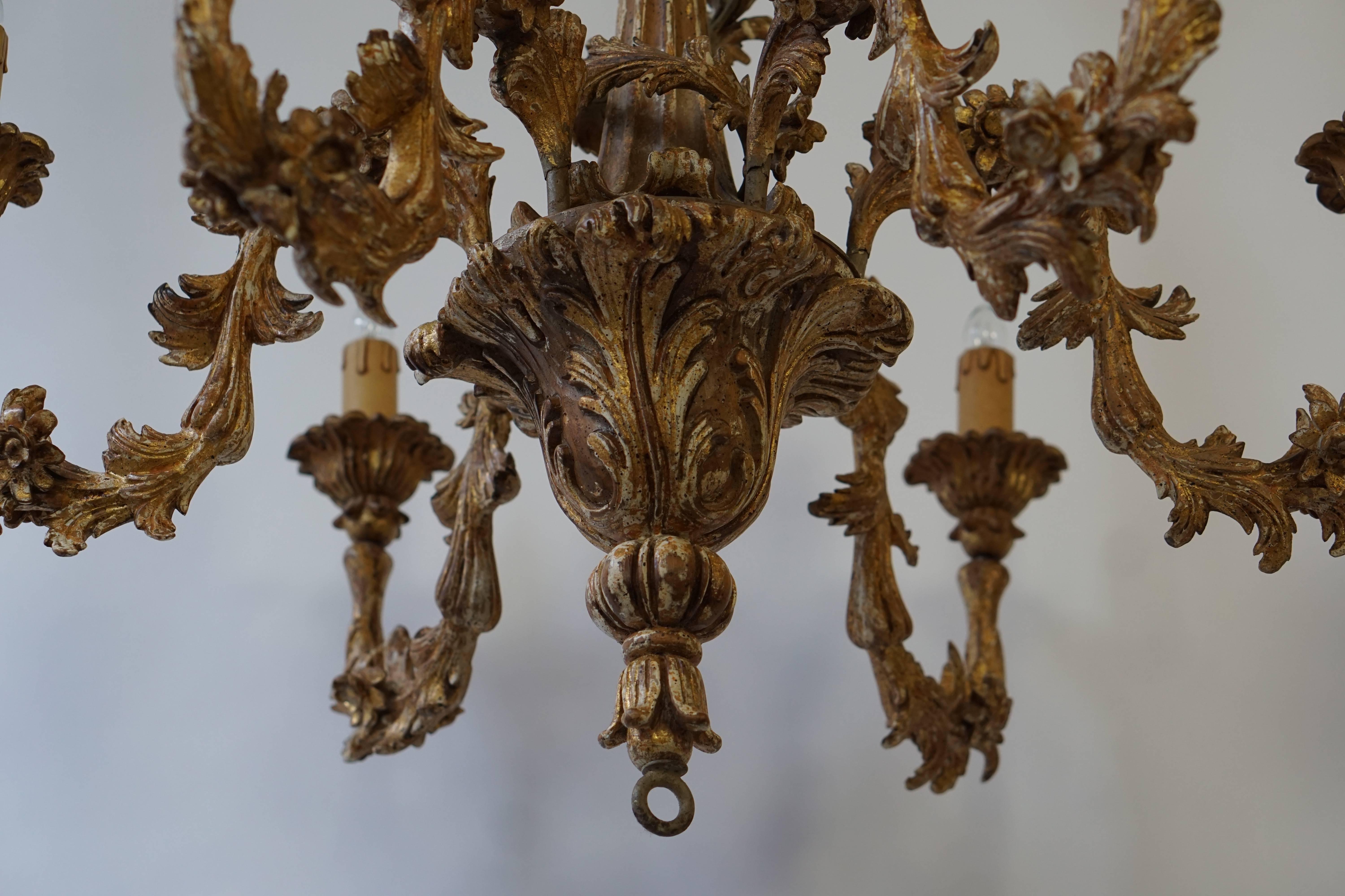 20th Century Italian Carved Giltwood Six-Light Chandelier