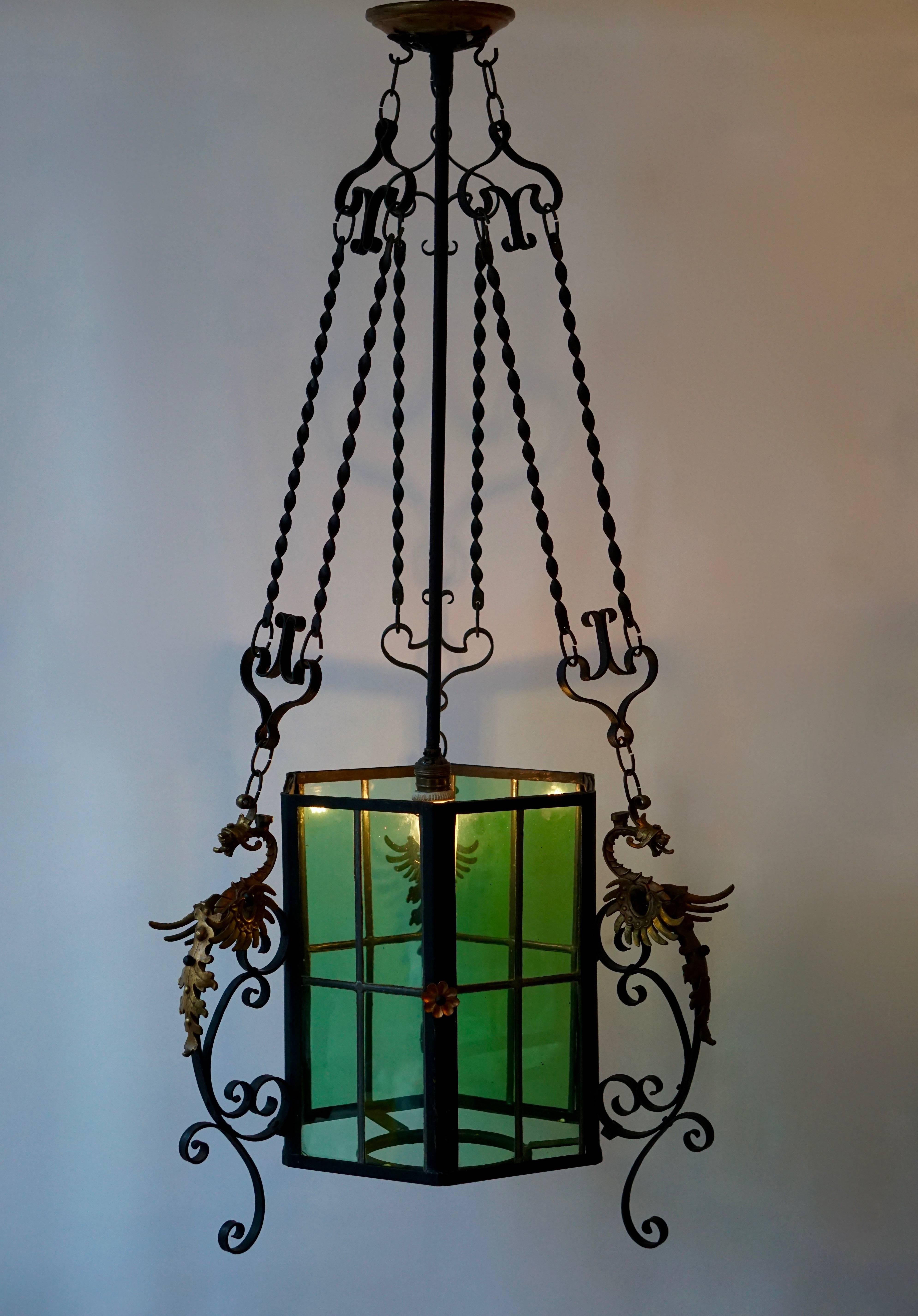 Wrought Iron Lantern Light Fixture In Good Condition In Antwerp, BE