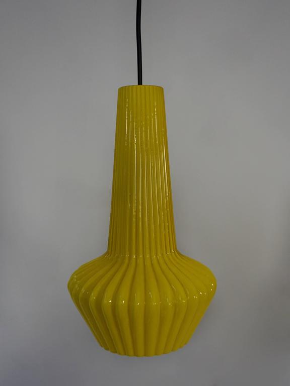 Brass Two Yellow Murano Glass Pendant Lights For Sale