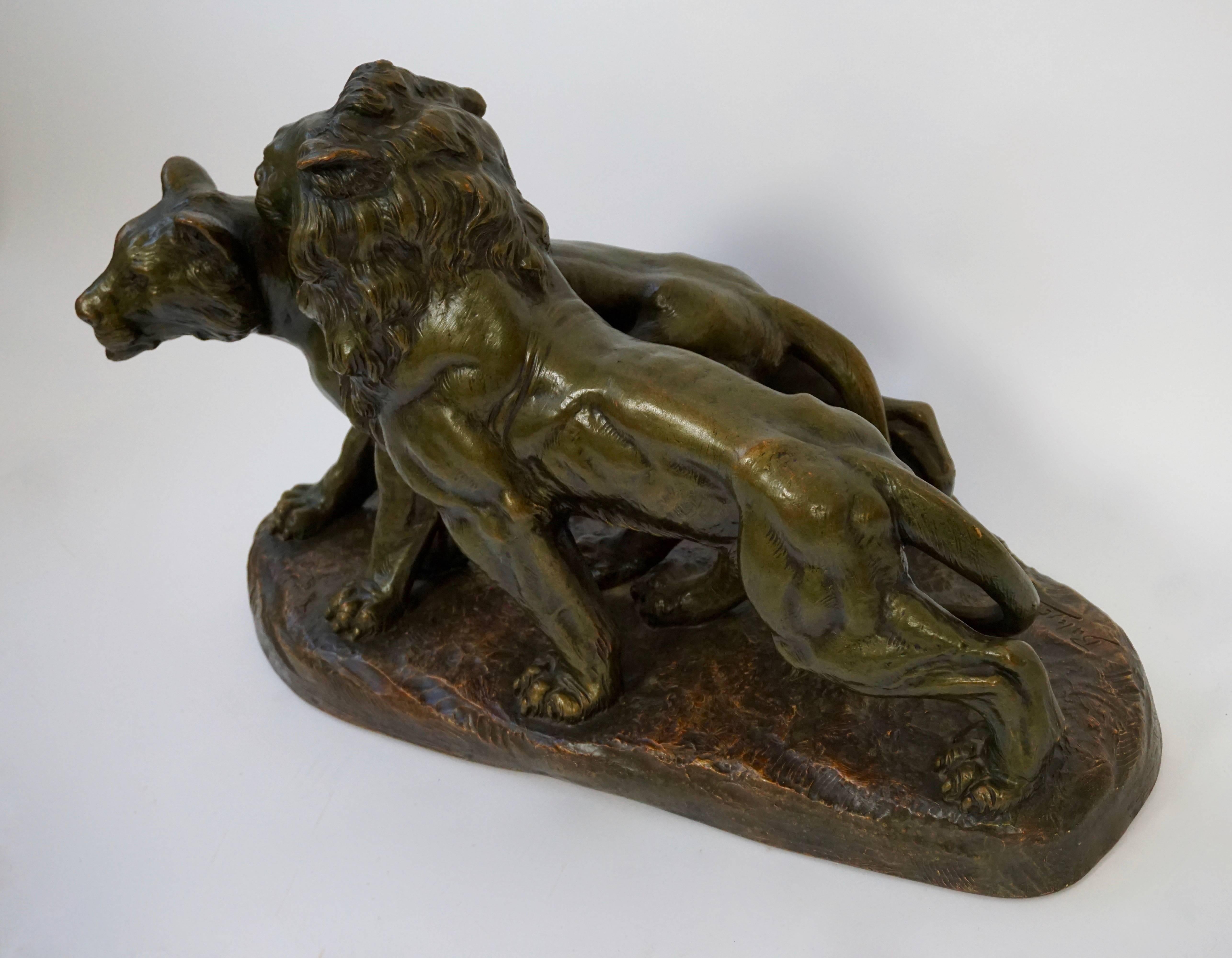 European Art Deco Terracotta Lions Sculpture