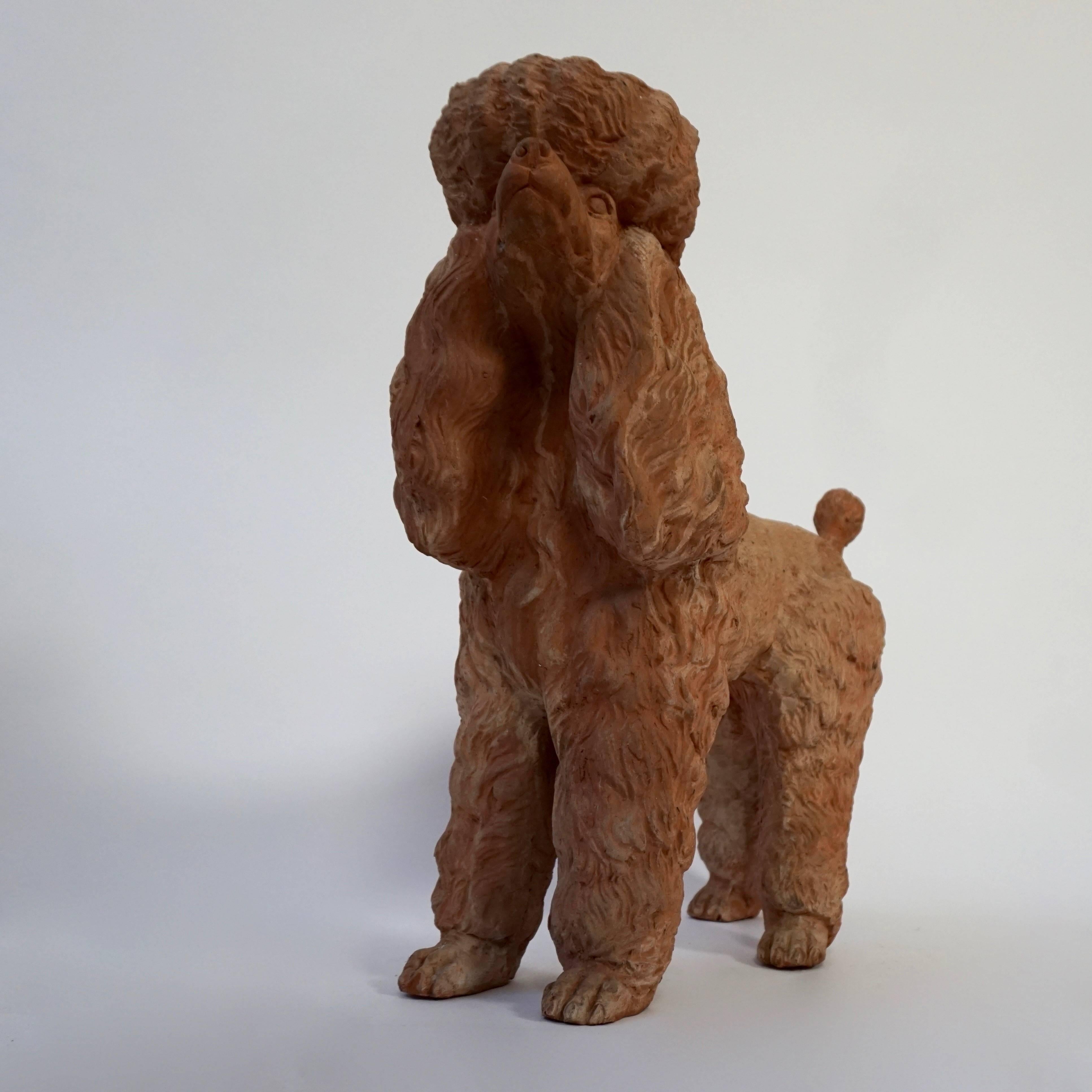 Mid-Century Modern Terra Cotta Poodle Poodle Dog Sculpture