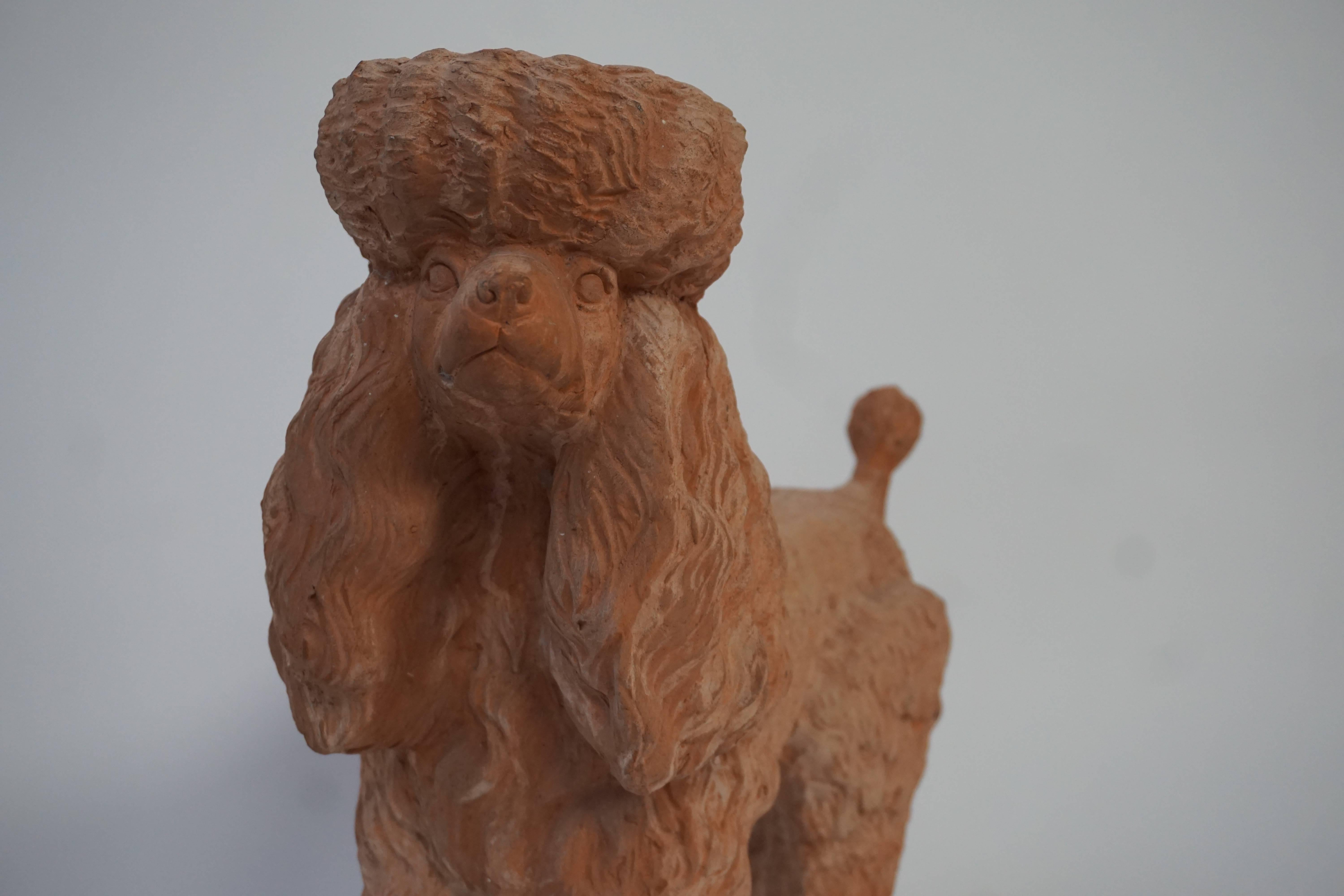 20th Century Terra Cotta Poodle Poodle Dog Sculpture