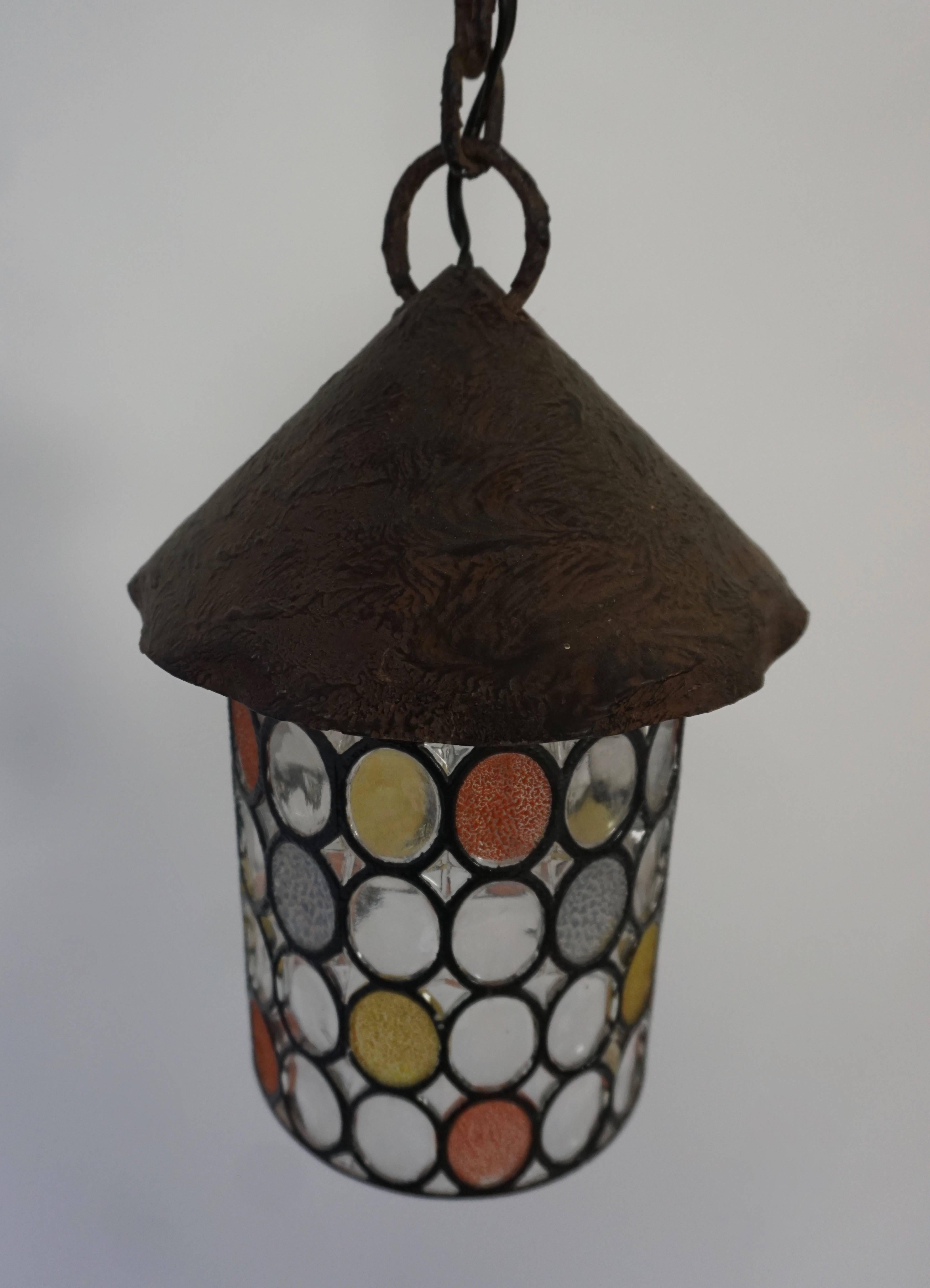 Mid-Century Modern Italian Stained Glass Chandelier, Lantern
