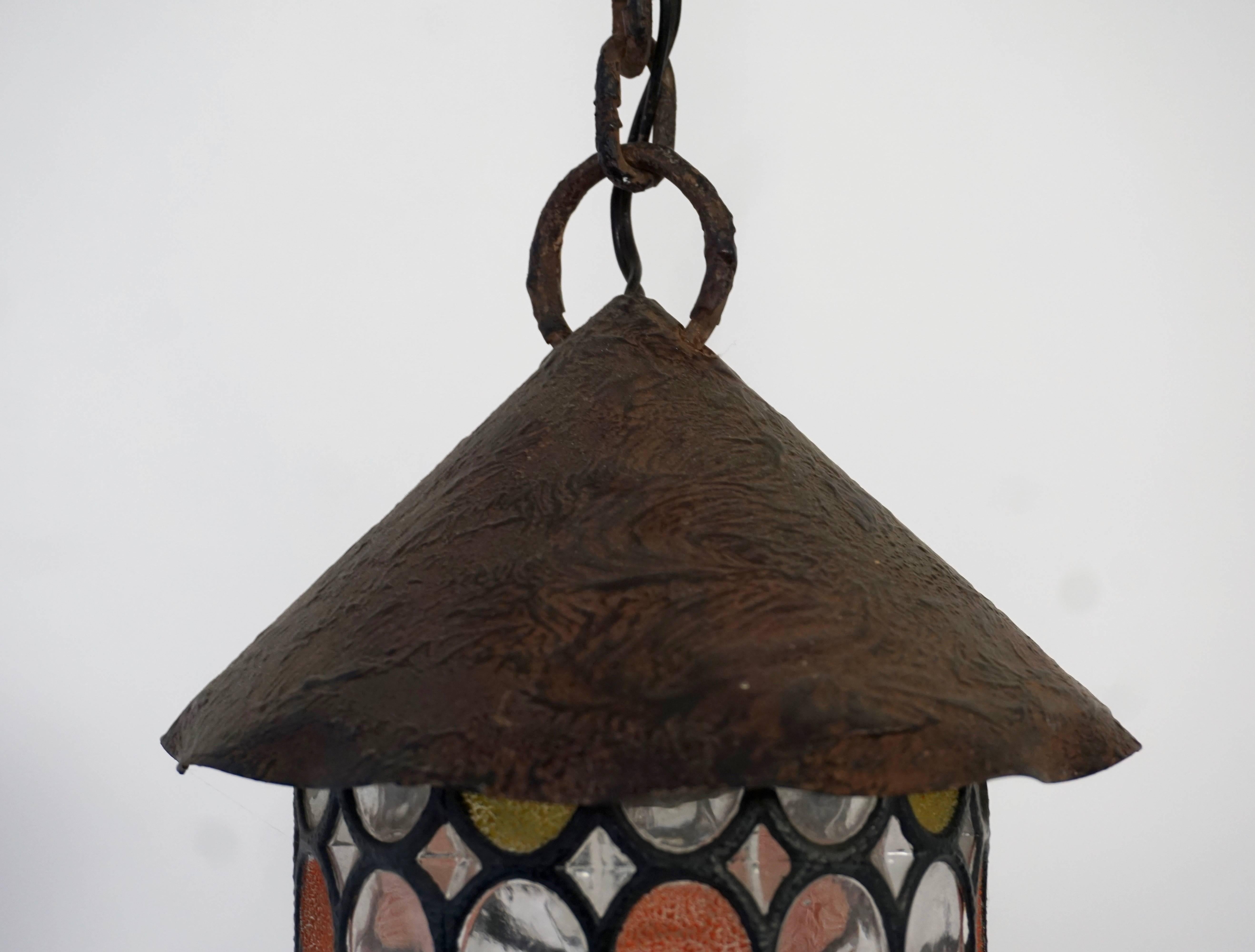 20th Century Italian Stained Glass Chandelier, Lantern