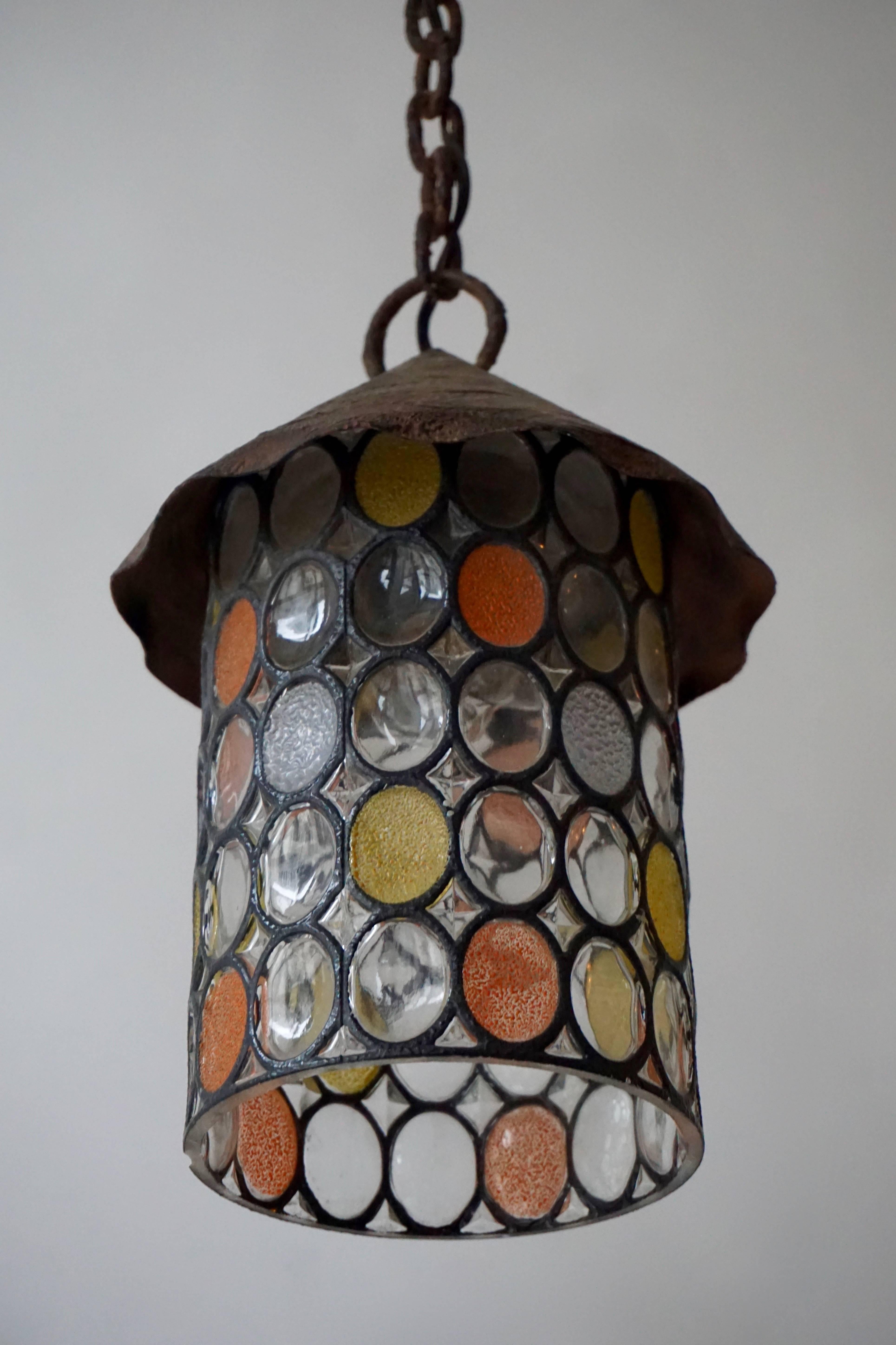 Italian Stained Glass Chandelier, Lantern In Good Condition In Antwerp, BE