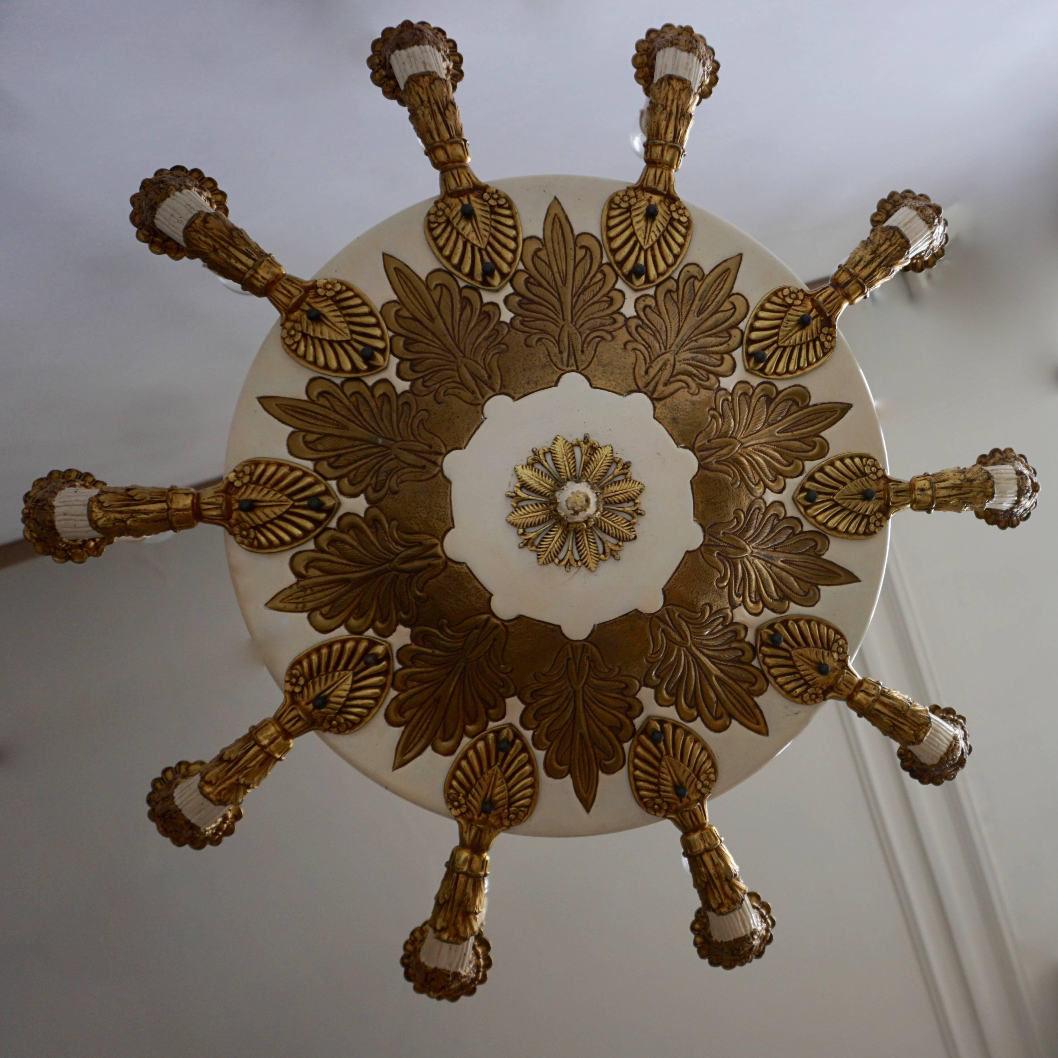 Italian Spectacular Bronze and Painted Chandelier For Sale