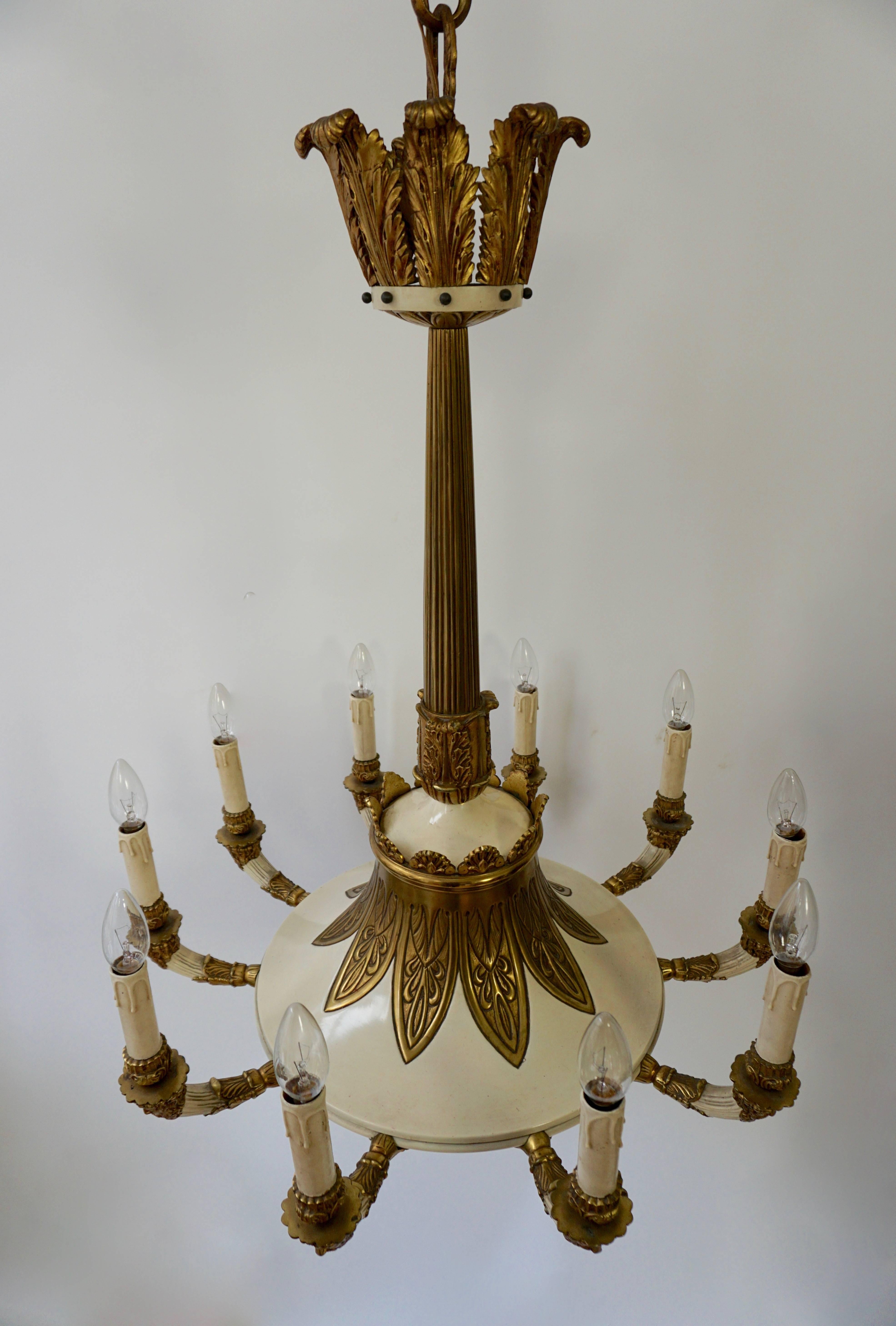 Hollywood Regency Spectacular Bronze and Painted Chandelier For Sale