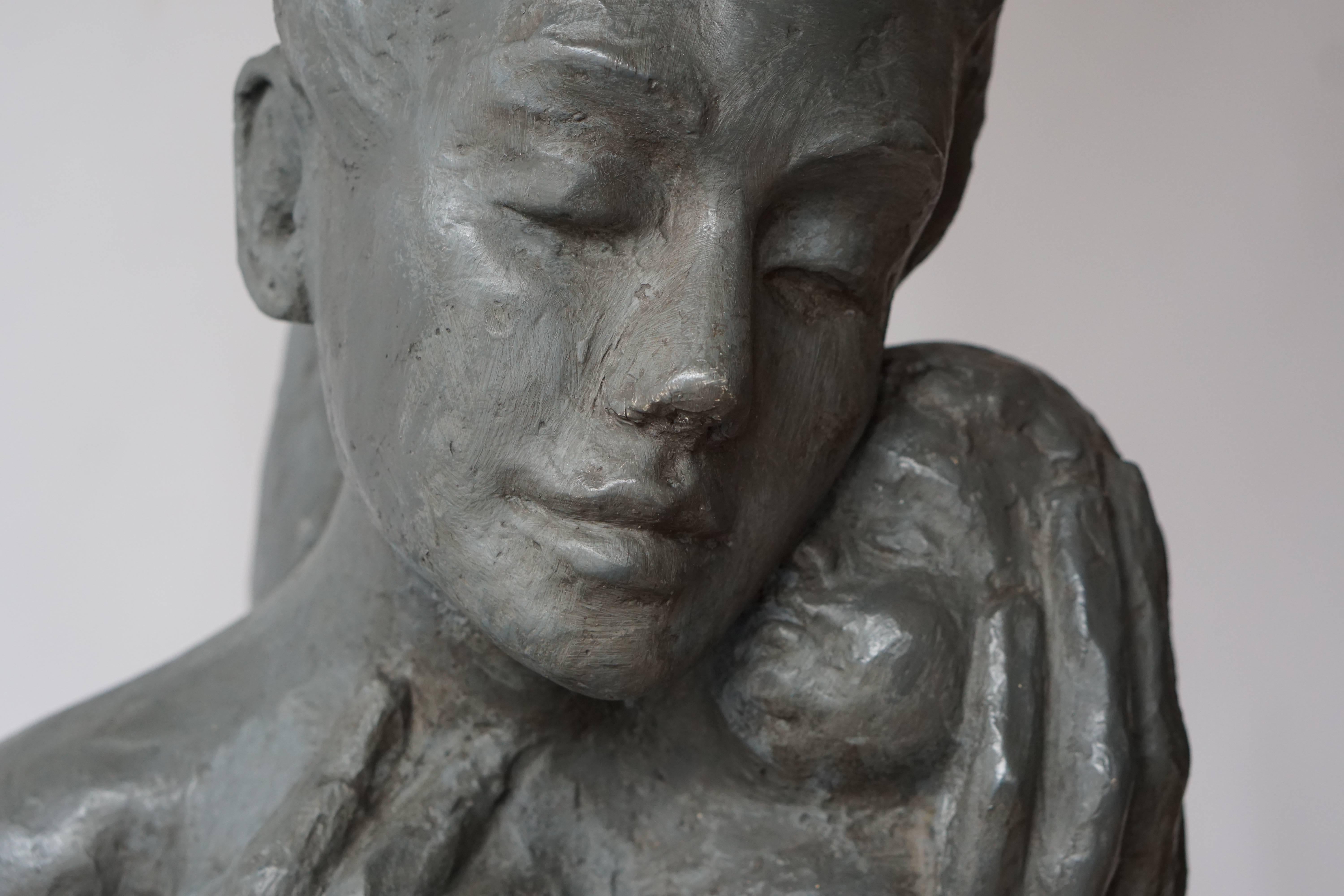 20th Century Sculpture of a Mother with Baby