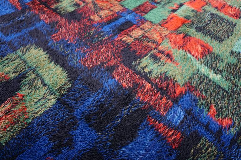 Mid-Century Modern Abstract Multicolor High Pile Rug Carpet, Germany, 1970s