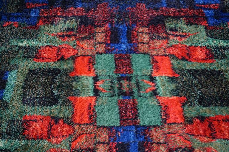 Wool Abstract Multicolor High Pile Rug Carpet, Germany, 1970s