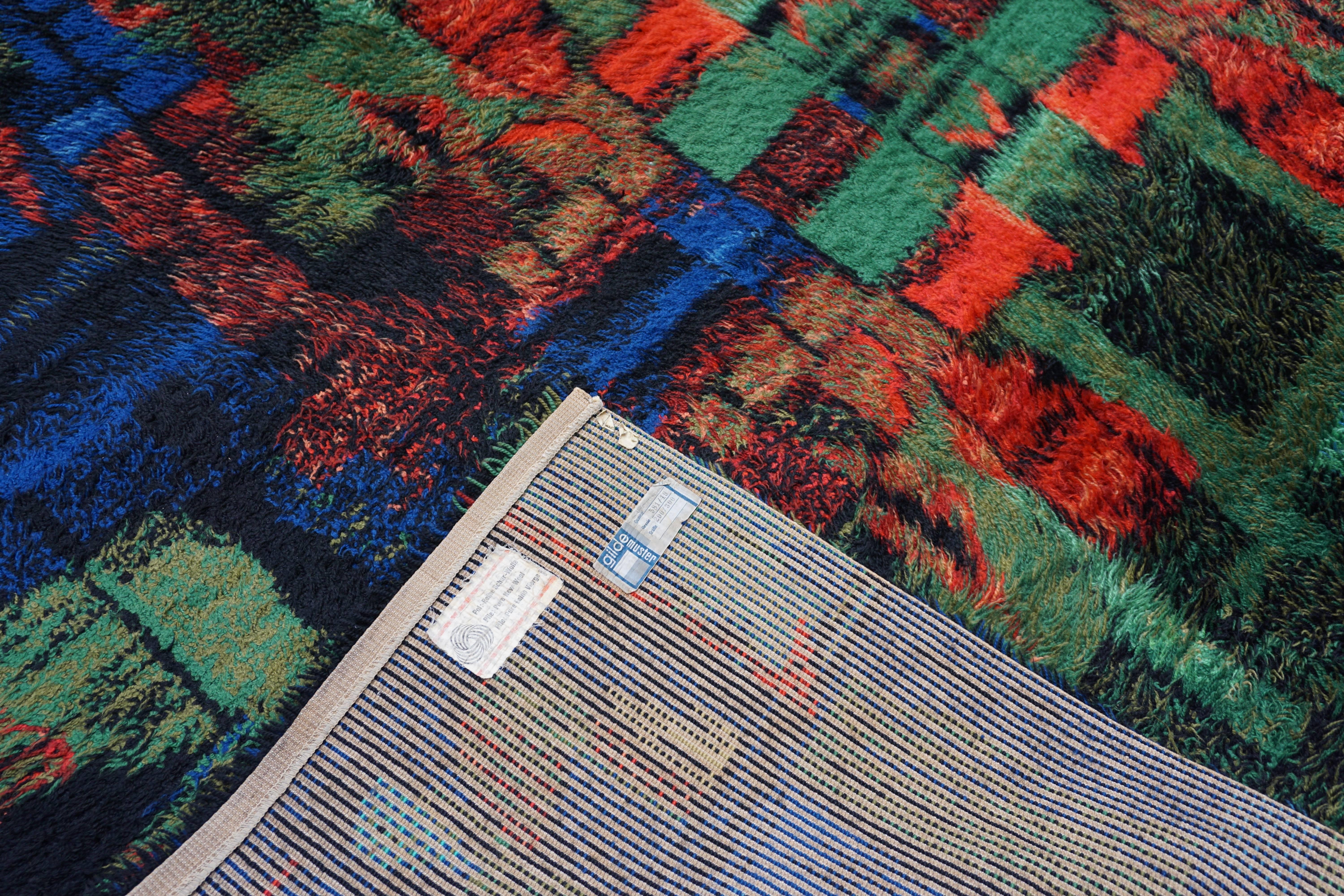 Abstract Multicolor High Pile Rug Carpet, Germany, 1970s For Sale 1