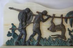 Art Deco Bronze Hunting Scene on Onyx Panel, France, circa 1930