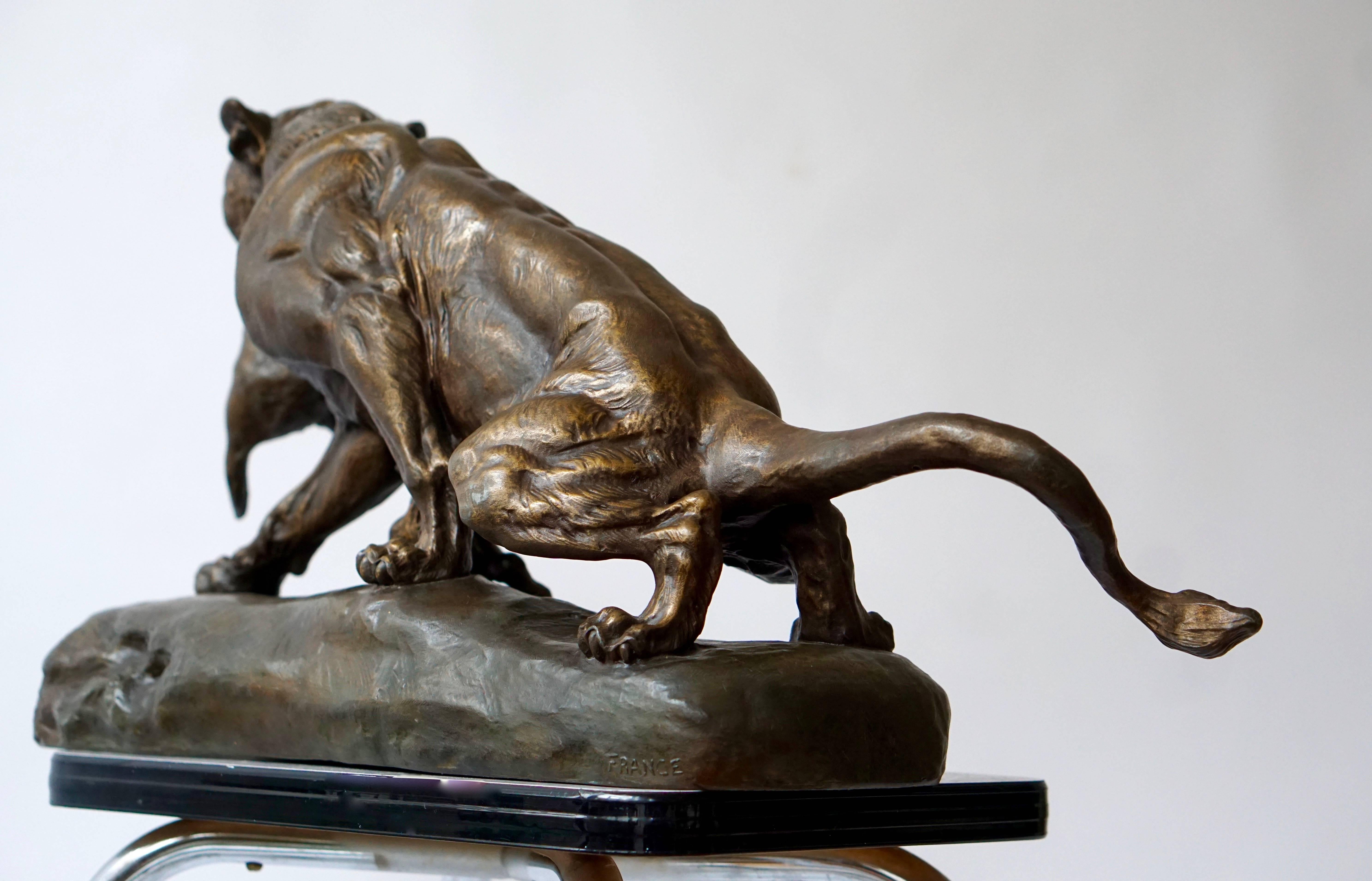 20th Century A Gilt Spelter Lioness with her Cubs, Signed Thomas Cartier
