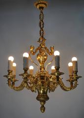 French Eight-Light Massive Bronze Chandelier with Cherubs