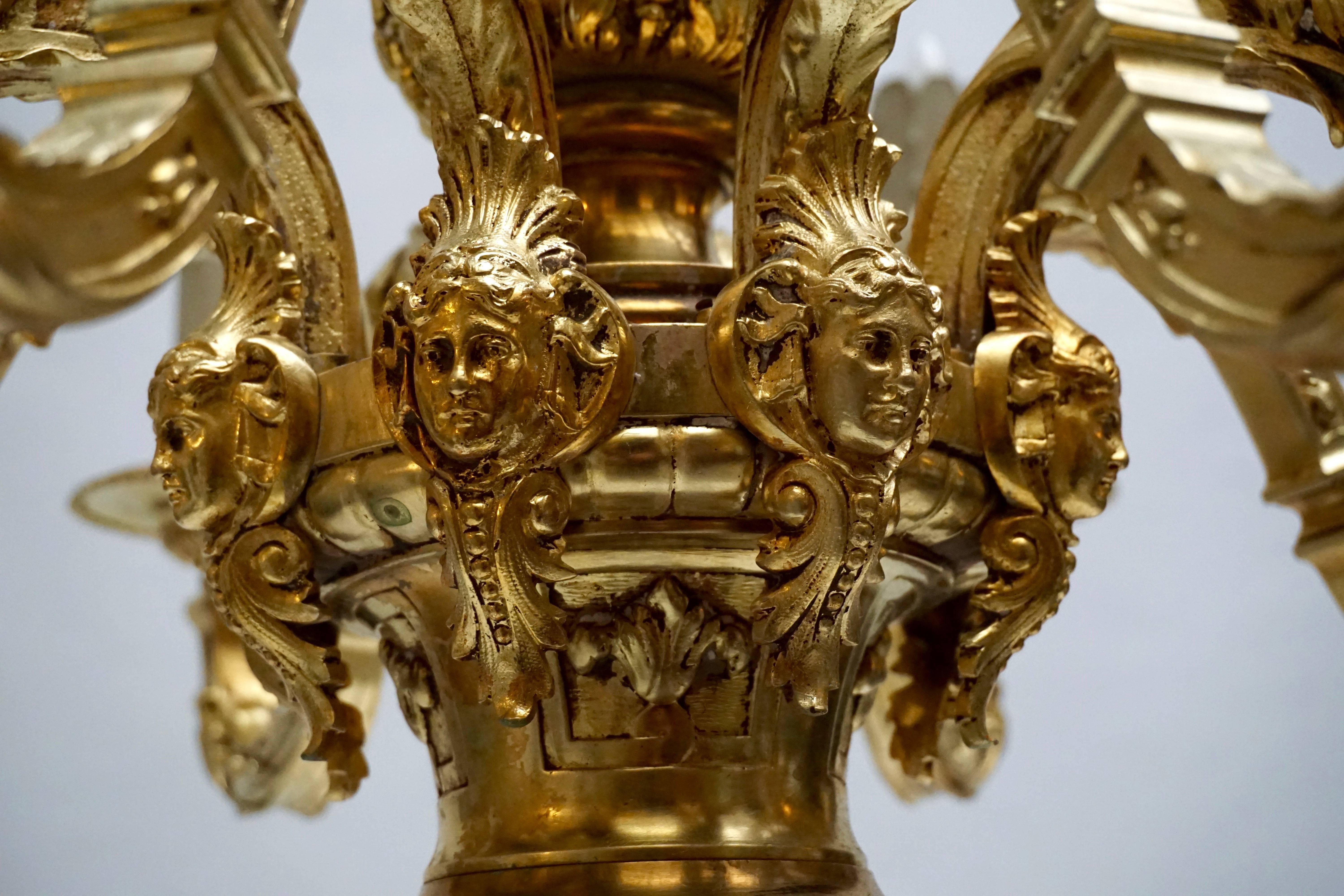 French Eight-Light Massive Bronze Chandelier with Cherubs For Sale 2