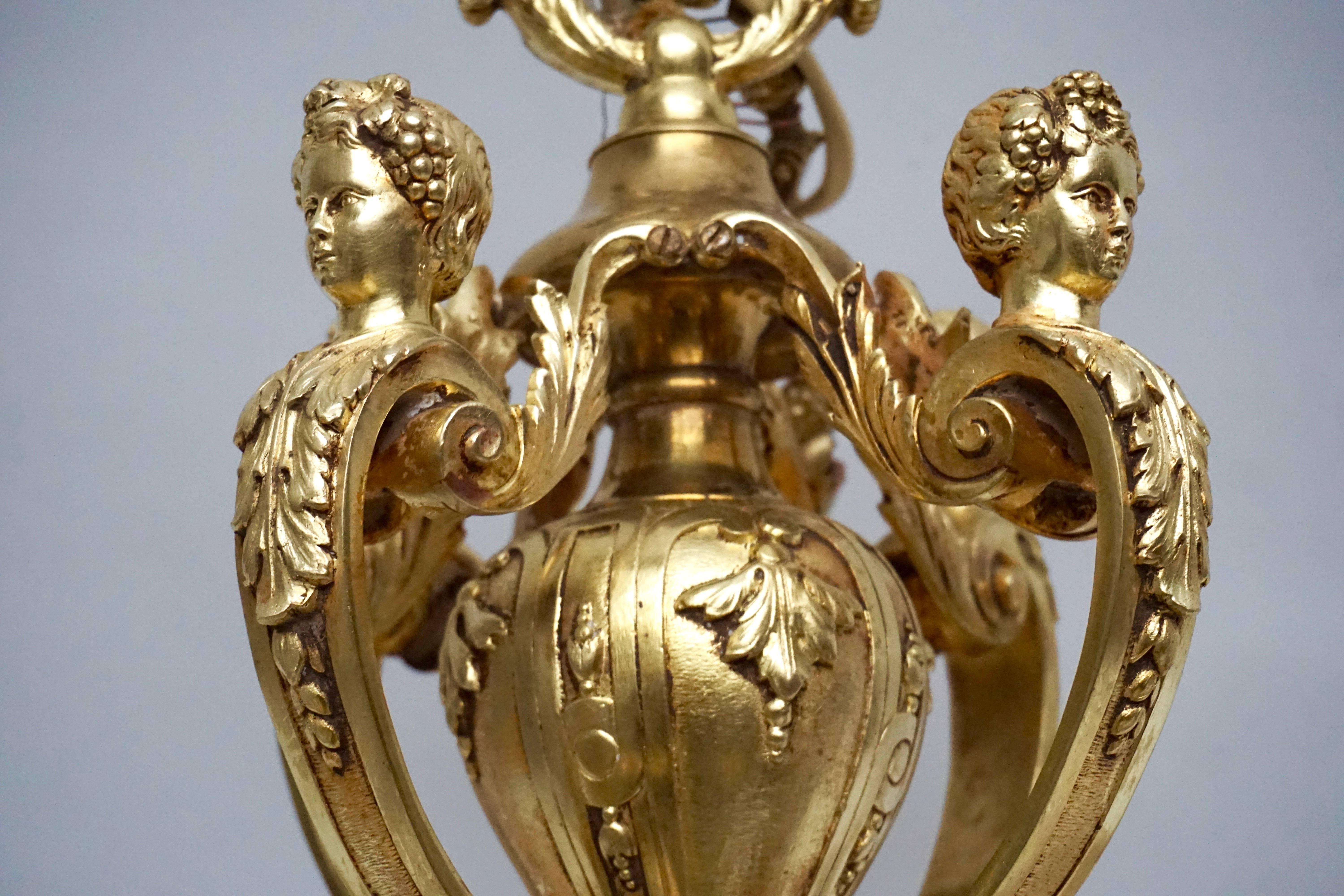 French Eight-Light Massive Bronze Chandelier with Cherubs For Sale 3