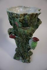 Majolica Vase or Umbrella Stand with Birds